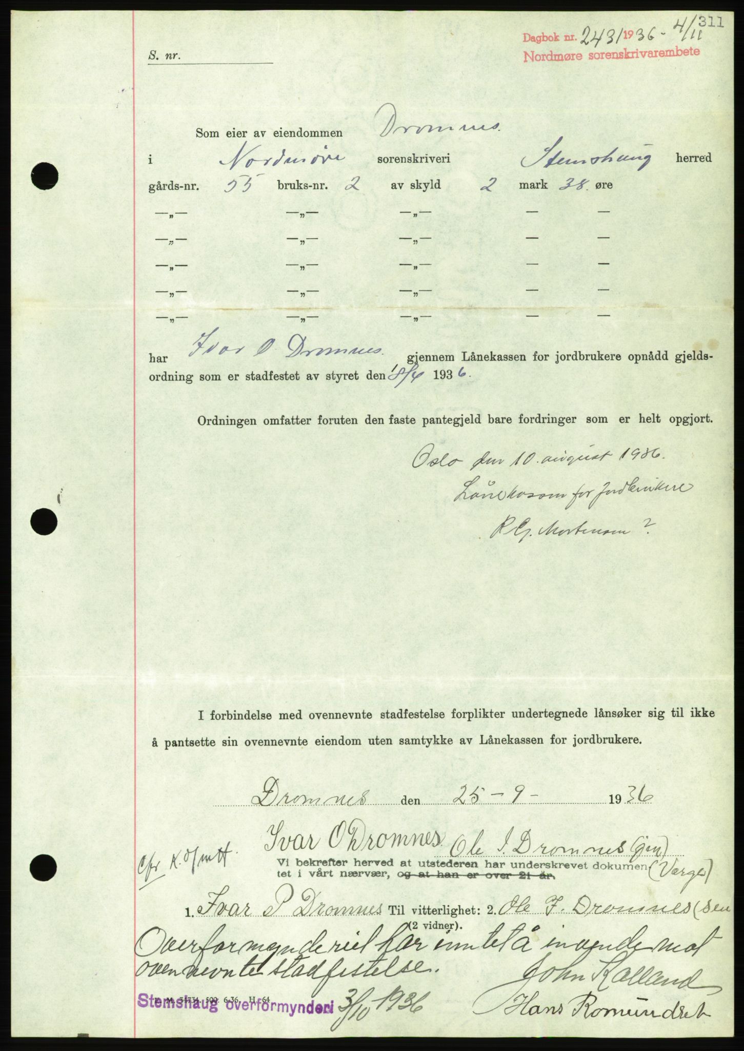 Nordmøre sorenskriveri, AV/SAT-A-4132/1/2/2Ca/L0090: Pantebok nr. B80, 1936-1937, Dagboknr: 2431/1936