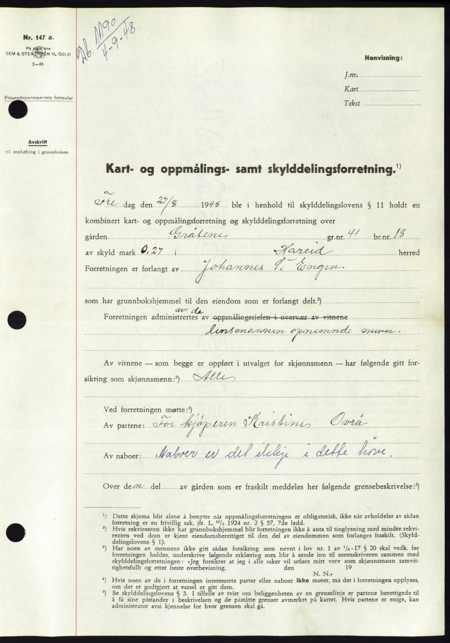 Søre Sunnmøre sorenskriveri, SAT/A-4122/1/2/2C/L0082: Pantebok nr. 8A, 1948-1948, Dagboknr: 1190/1948