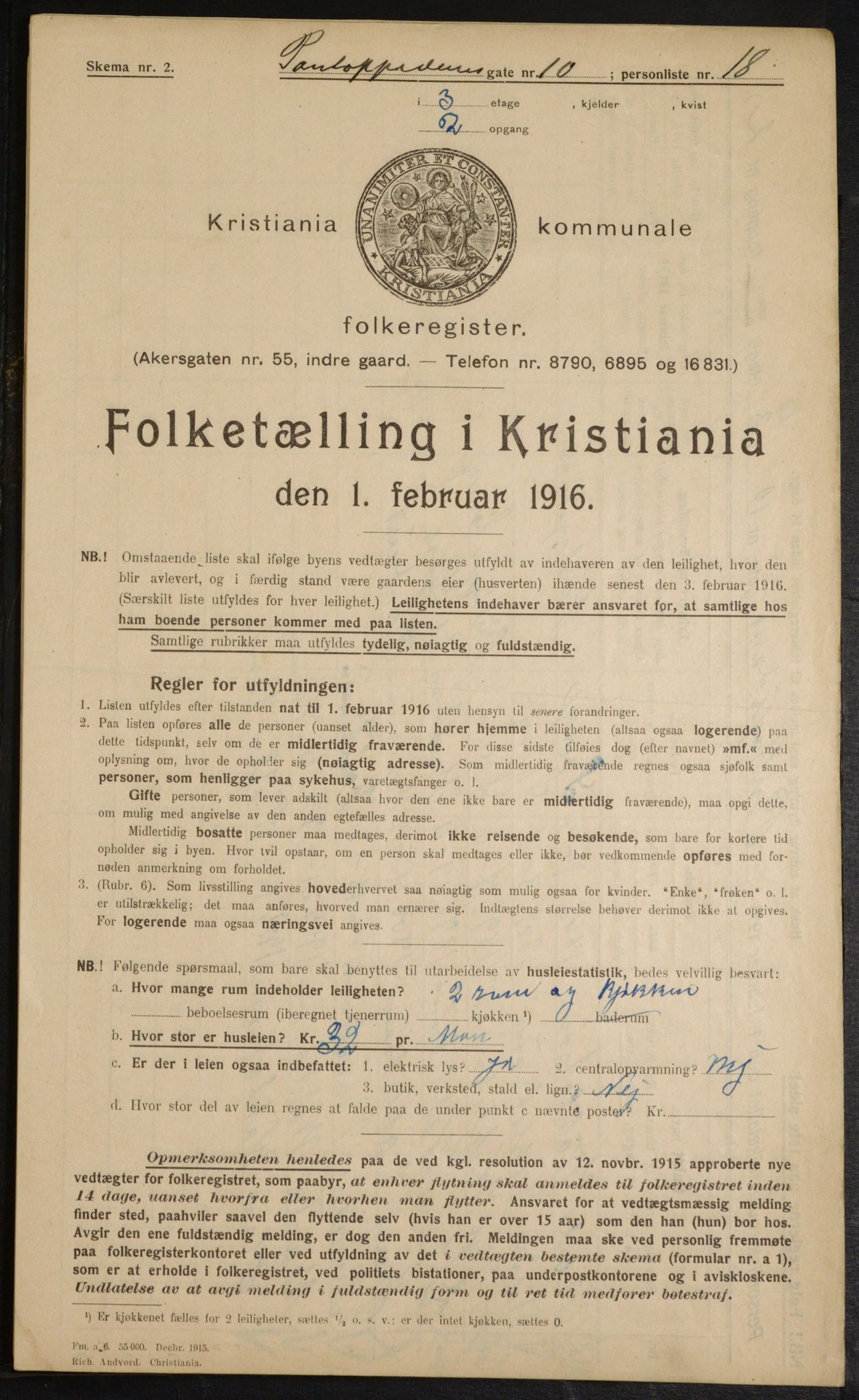 OBA, Kommunal folketelling 1.2.1916 for Kristiania, 1916, s. 82872