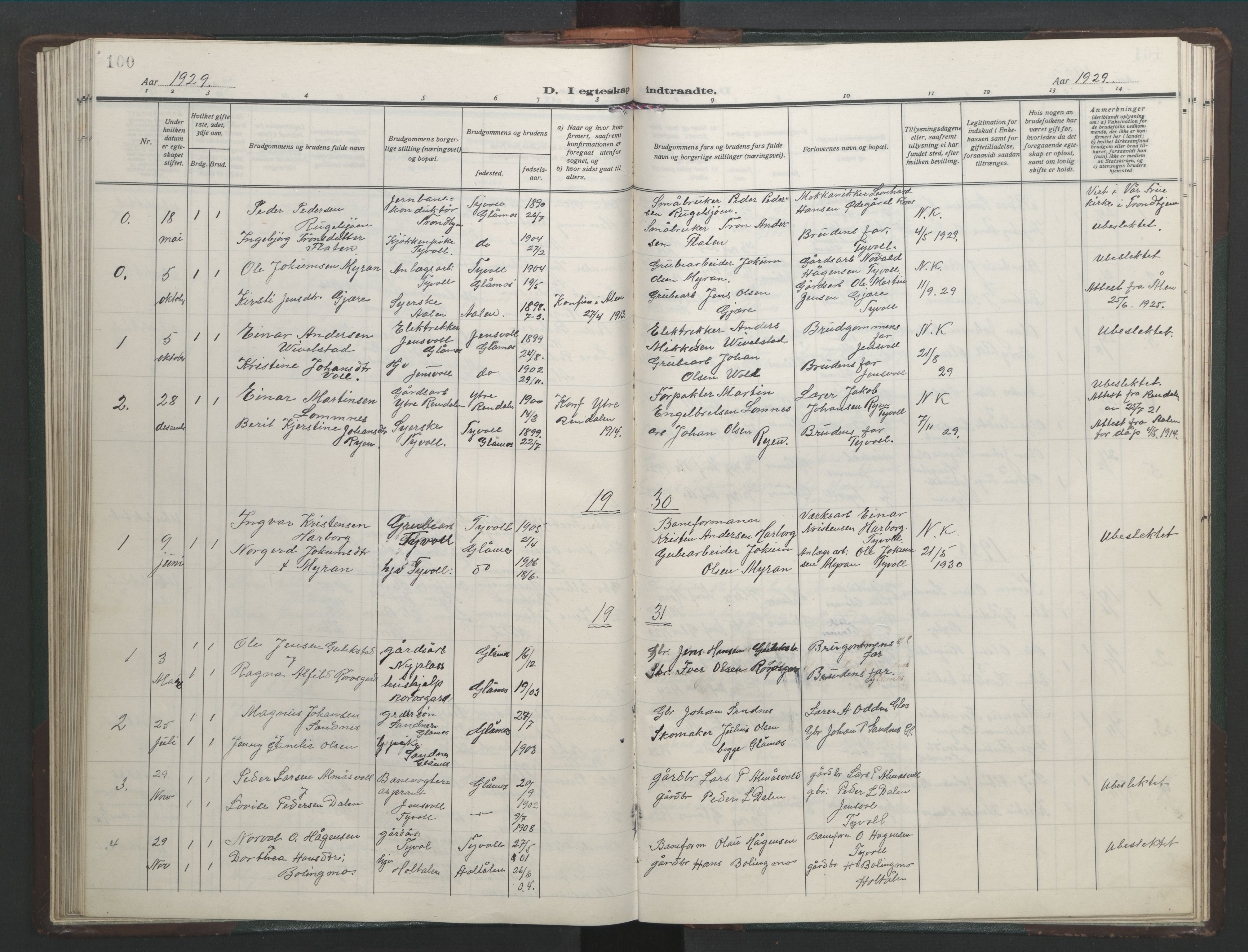 Ministerialprotokoller, klokkerbøker og fødselsregistre - Sør-Trøndelag, SAT/A-1456/682/L0947: Klokkerbok nr. 682C01, 1926-1968, s. 100