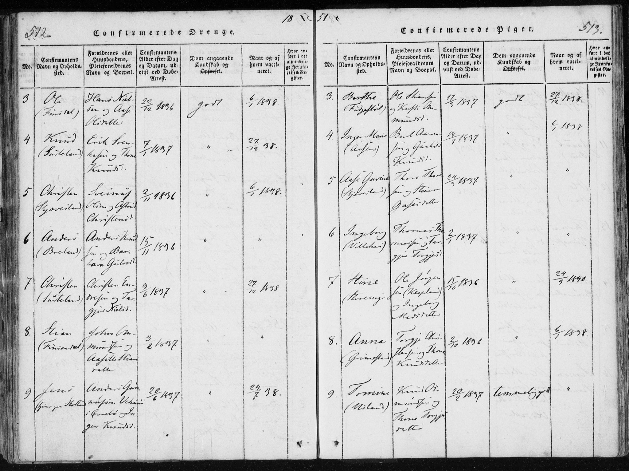 Holum sokneprestkontor, AV/SAK-1111-0022/F/Fa/Fac/L0002: Ministerialbok nr. A 2, 1821-1859, s. 512-513