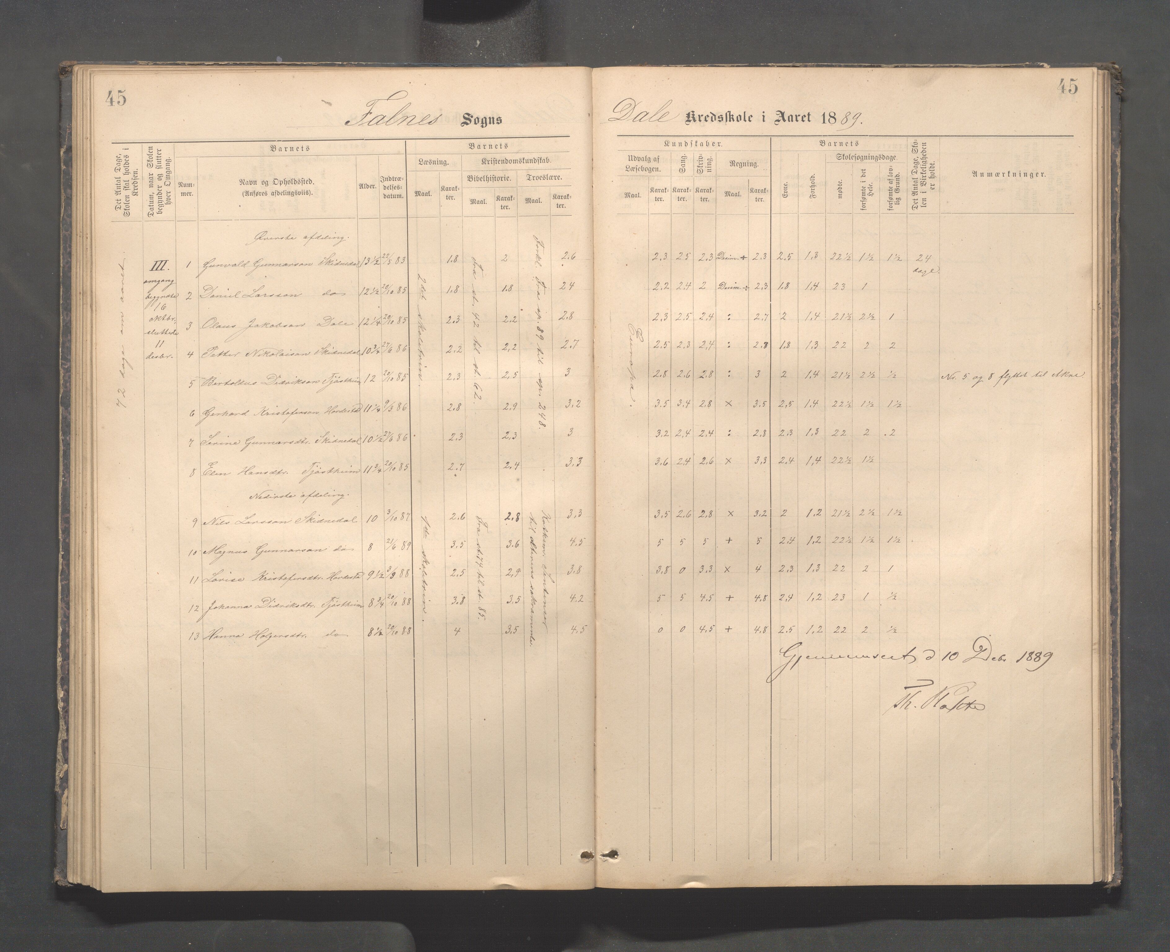 Skudenes kommune - Dale - Hillesland - Snørteland skolekretser, IKAR/A-306/H/L0003: Dale - Hillesland - Snørteland, 1883-1892, s. 45