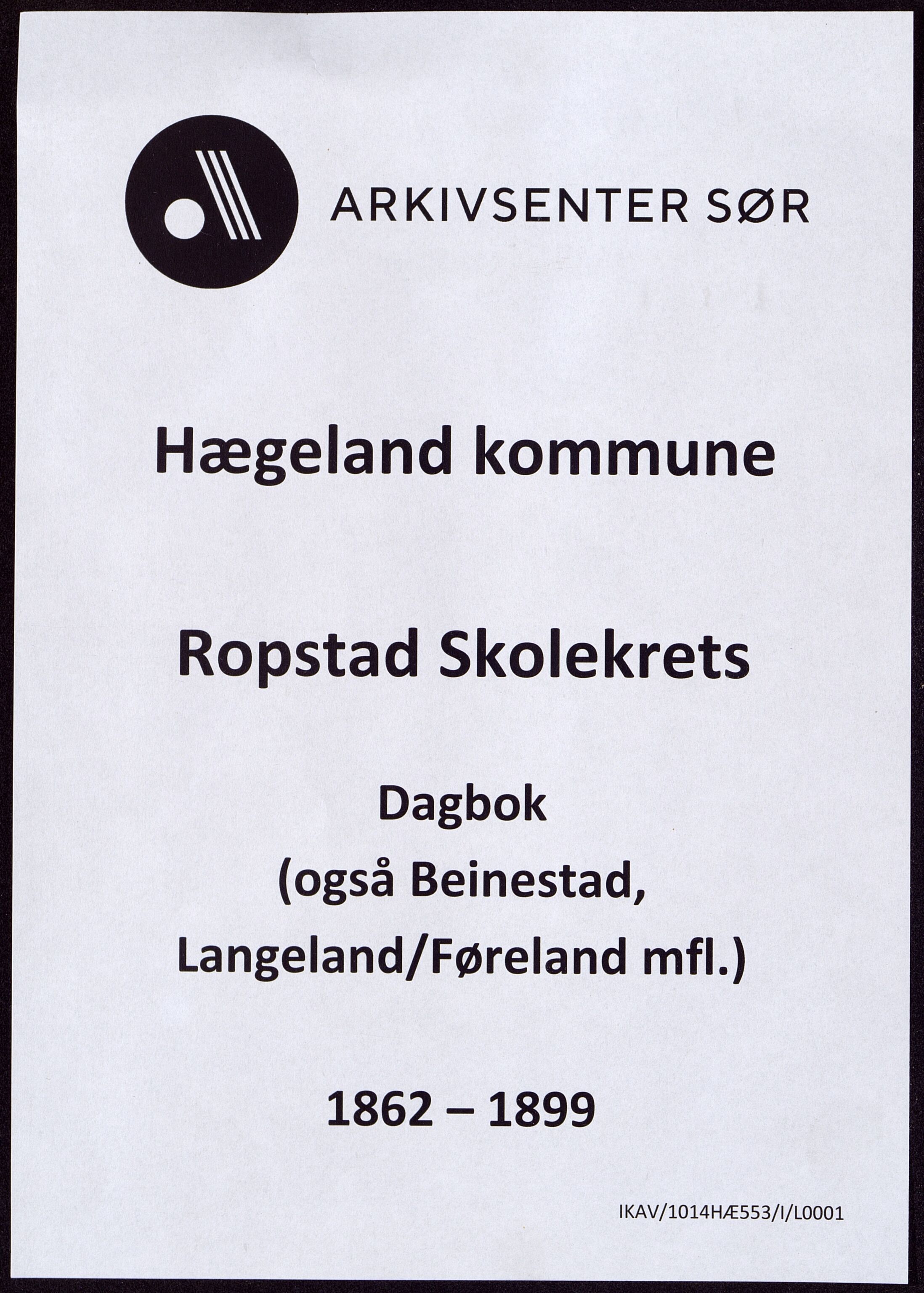 Hægeland kommune - Ropstad Skolekrets, ARKSOR/1014HÆ553/I/L0001: Dagbok (d), 1862-1899