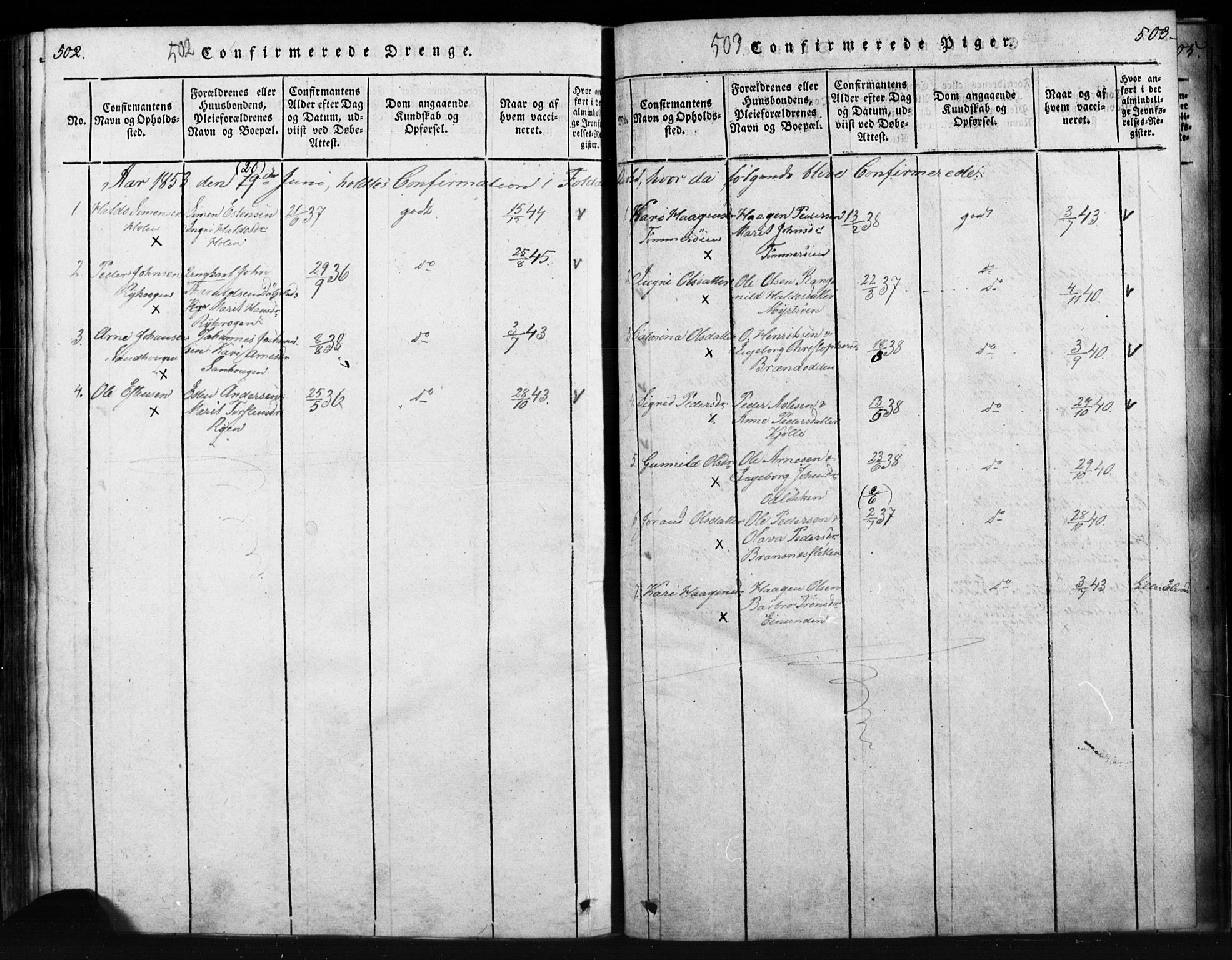 Tynset prestekontor, SAH/PREST-058/H/Ha/Hab/L0003: Klokkerbok nr. 3, 1814-1862, s. 502-503