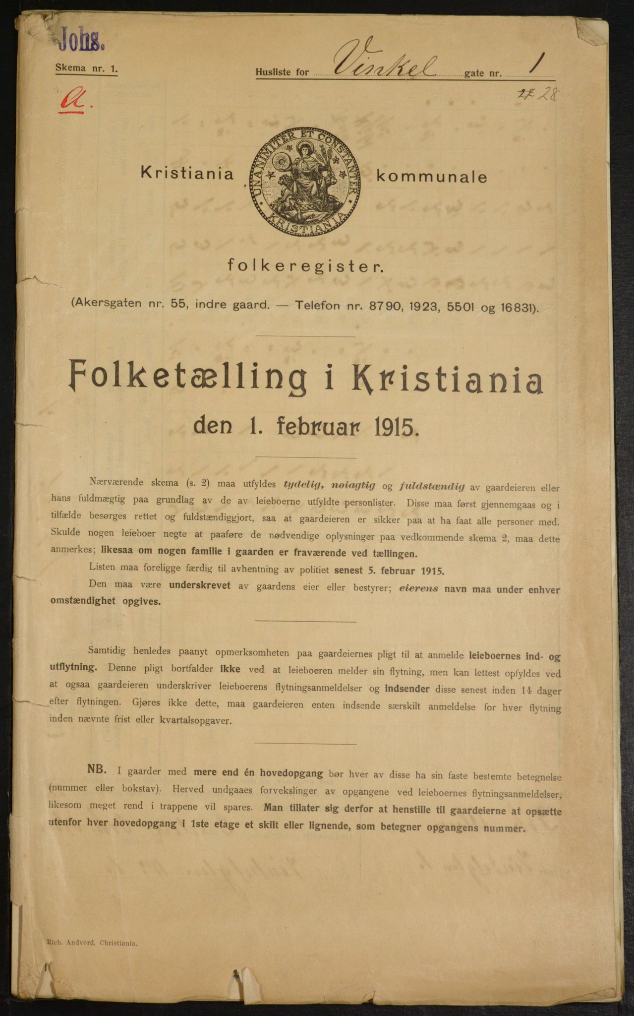 OBA, Kommunal folketelling 1.2.1915 for Kristiania, 1915, s. 124294