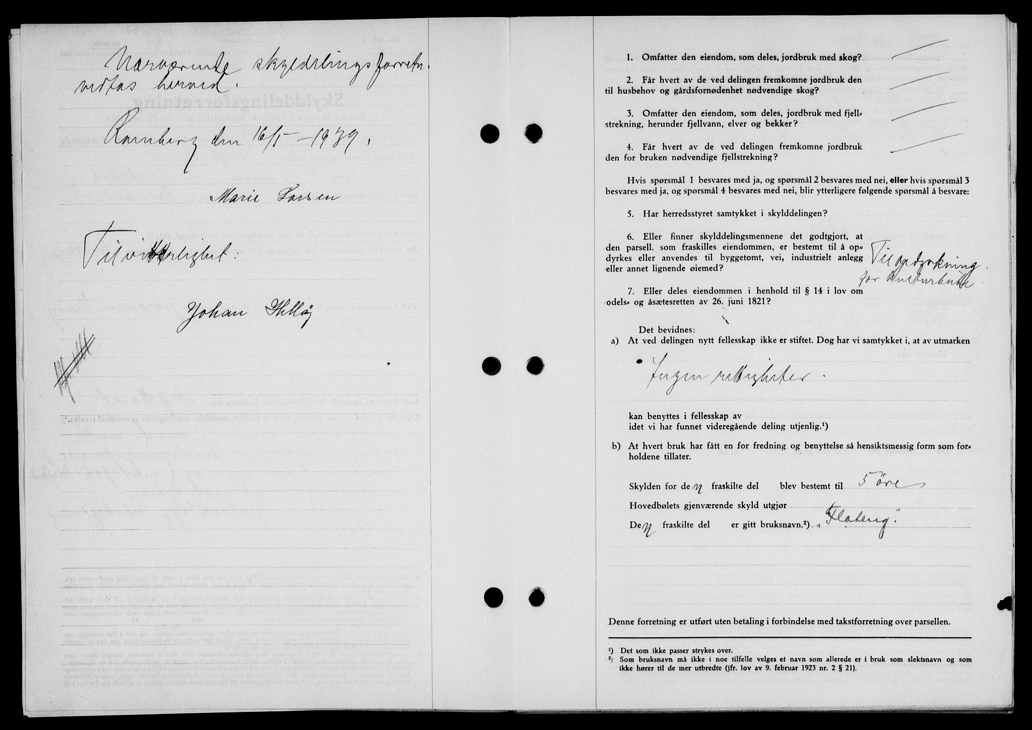 Lofoten sorenskriveri, SAT/A-0017/1/2/2C/L0006a: Pantebok nr. 6a, 1939-1939, Dagboknr: 1393/1939