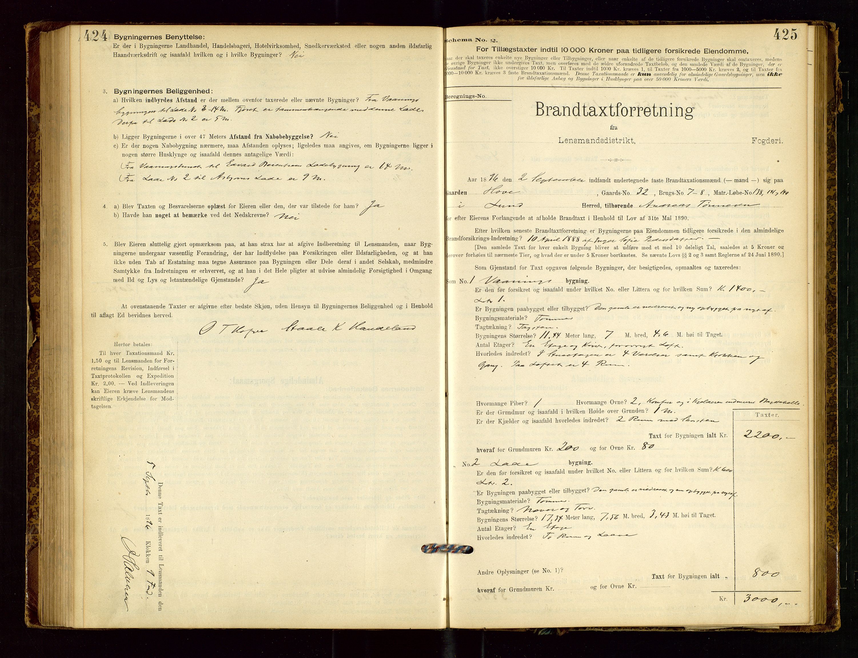 Lund lensmannskontor, AV/SAST-A-100303/Gob/L0001: "Brandtakstprotokol", 1894-1907, s. 424-425