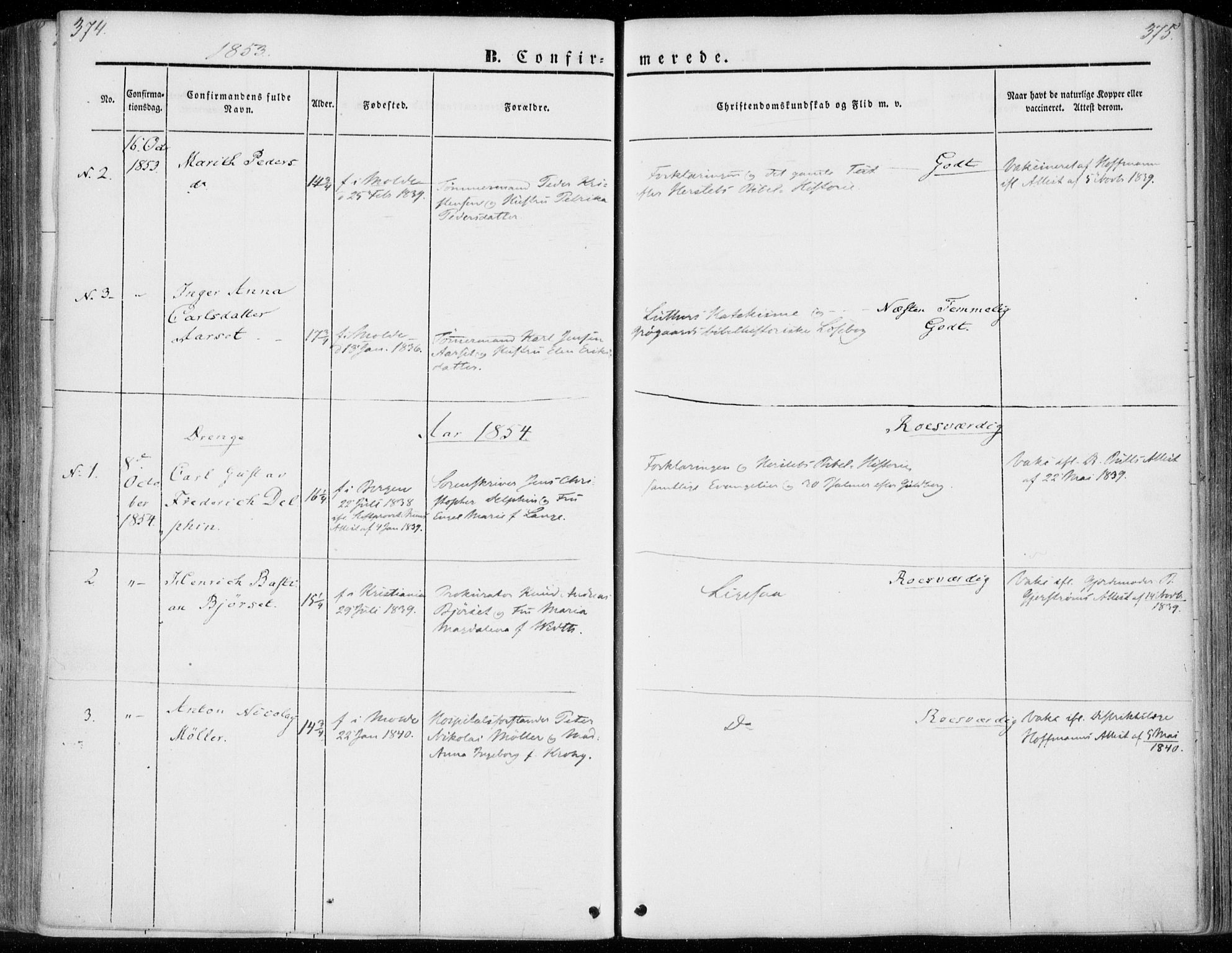 Ministerialprotokoller, klokkerbøker og fødselsregistre - Møre og Romsdal, SAT/A-1454/558/L0689: Ministerialbok nr. 558A03, 1843-1872, s. 374-375