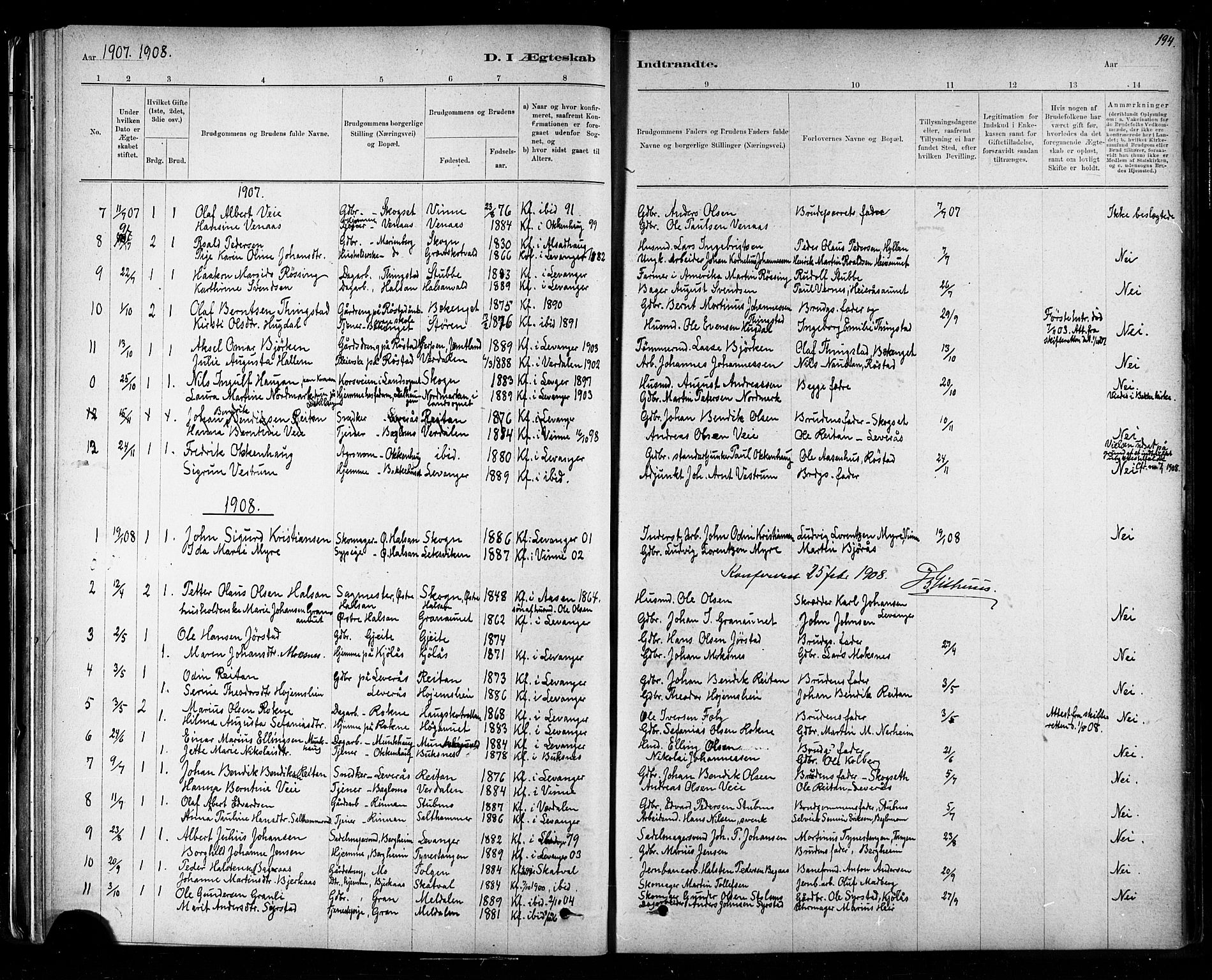 Ministerialprotokoller, klokkerbøker og fødselsregistre - Nord-Trøndelag, SAT/A-1458/721/L0208: Klokkerbok nr. 721C01, 1880-1917, s. 194