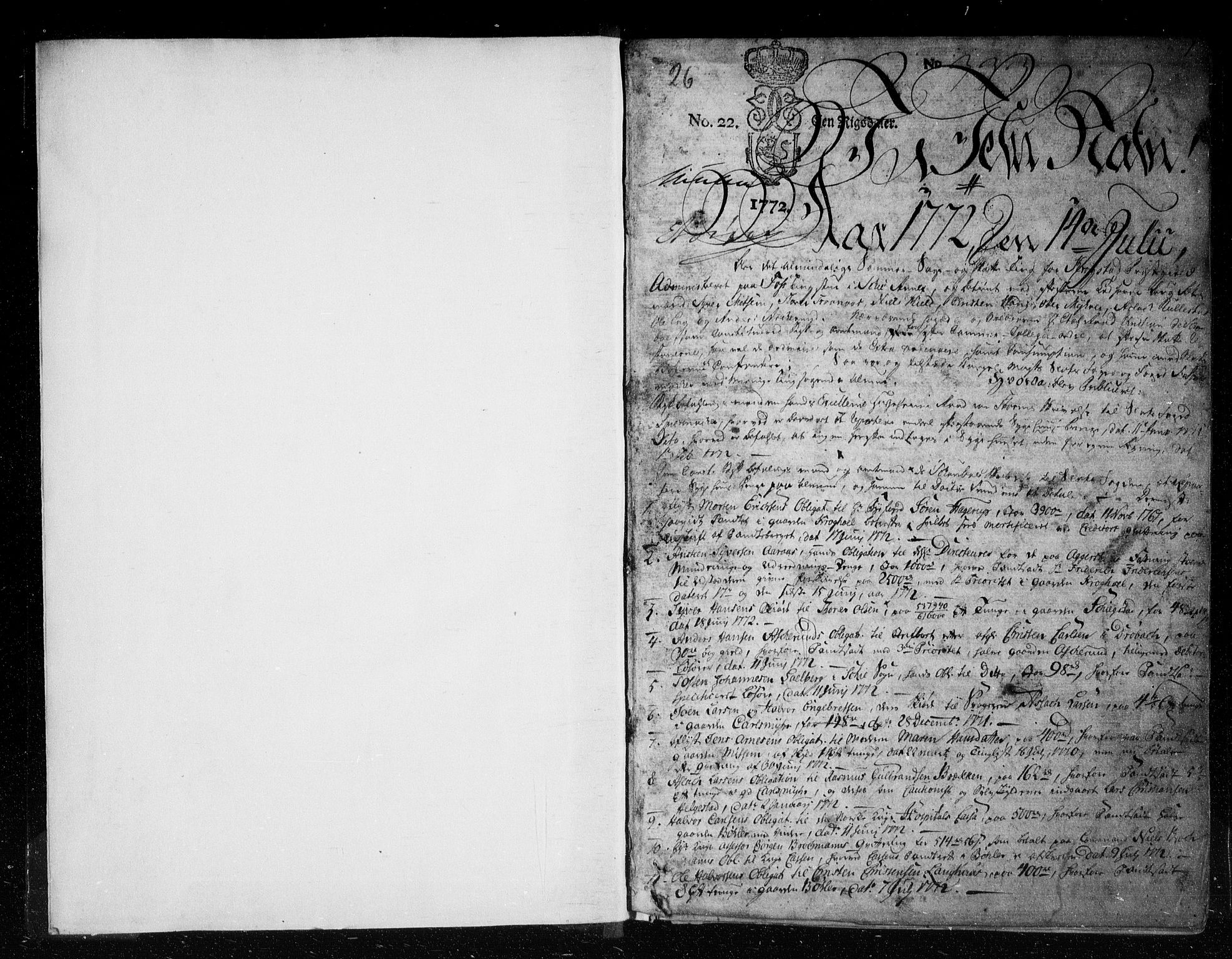 Follo sorenskriveri, AV/SAO-A-10274/F/Fb/Fba/L0042: Tingbok, 1772-1782, s. 0b-1a