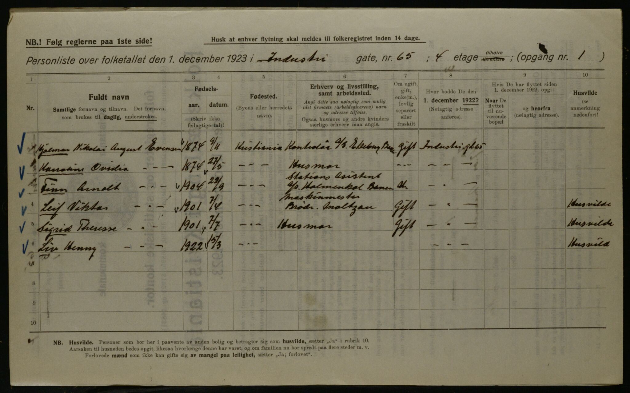 OBA, Kommunal folketelling 1.12.1923 for Kristiania, 1923, s. 48886