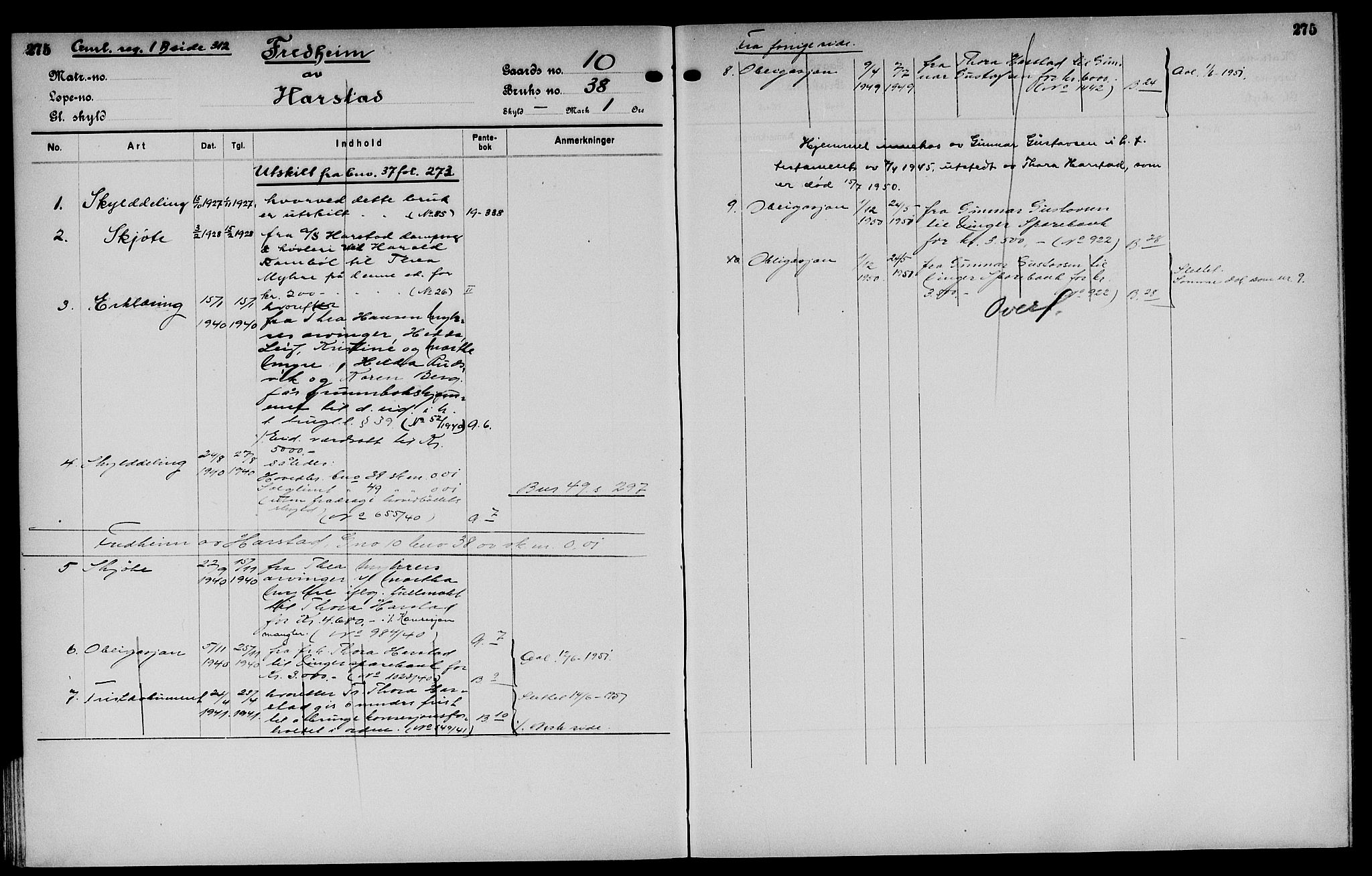 Vinger og Odal sorenskriveri, AV/SAH-TING-022/H/Ha/Hac/Hacd/L0002: Panteregister nr. 3.2, 1932, s. 275