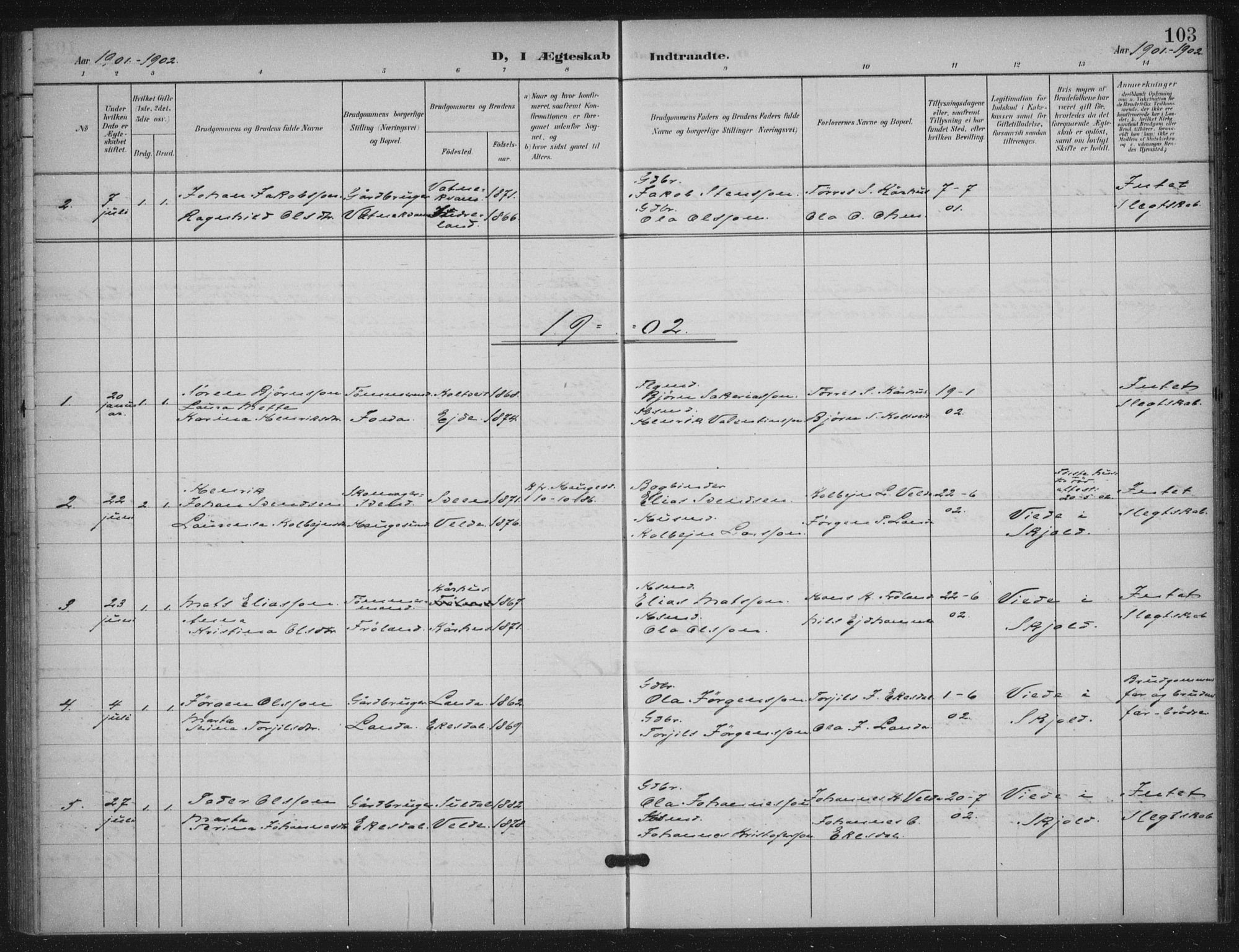 Skjold sokneprestkontor, AV/SAST-A-101847/H/Ha/Haa/L0012: Ministerialbok nr. A 12, 1899-1915, s. 103