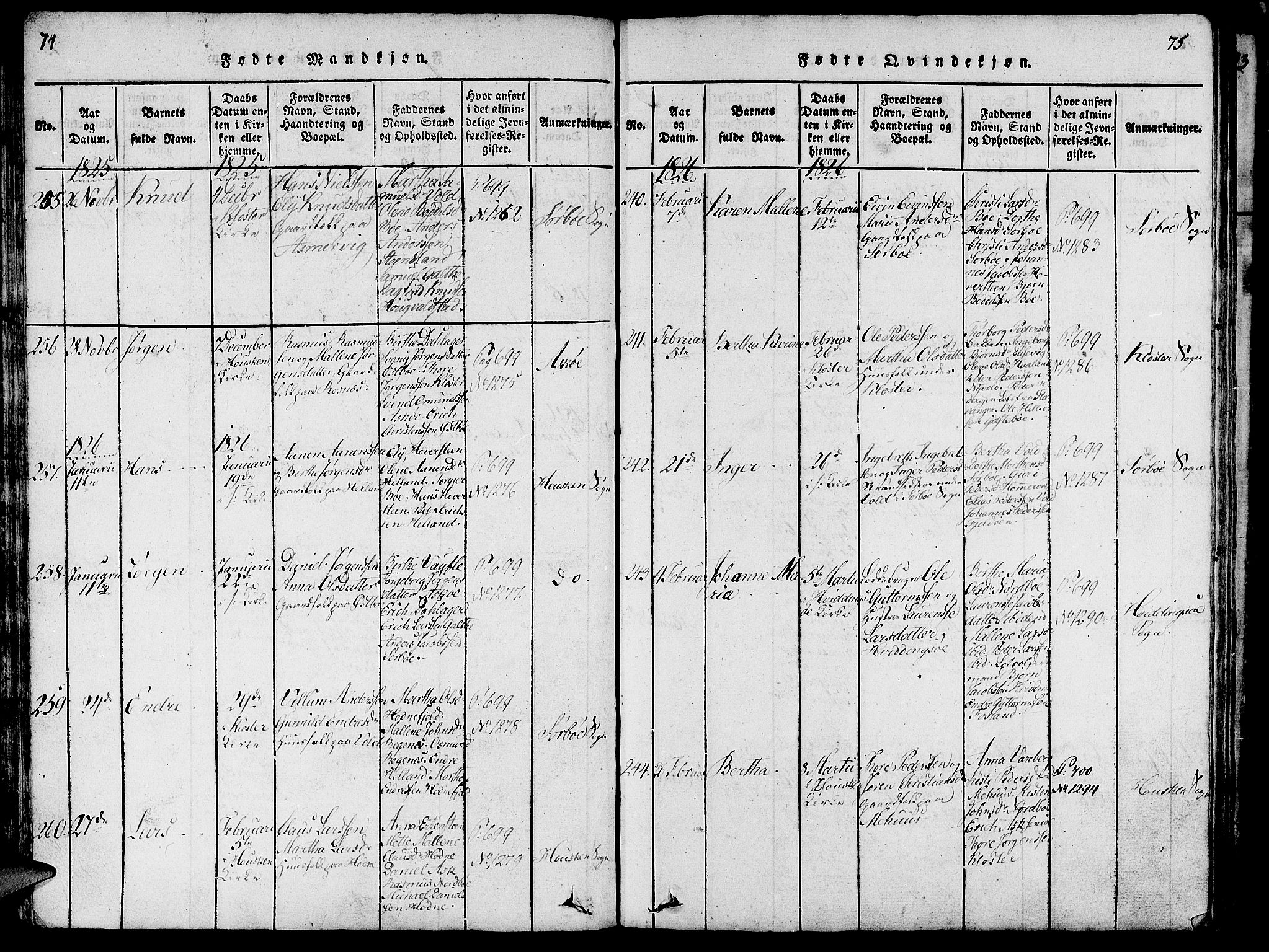 Rennesøy sokneprestkontor, AV/SAST-A -101827/H/Ha/Haa/L0004: Ministerialbok nr. A 4, 1816-1837, s. 74-75