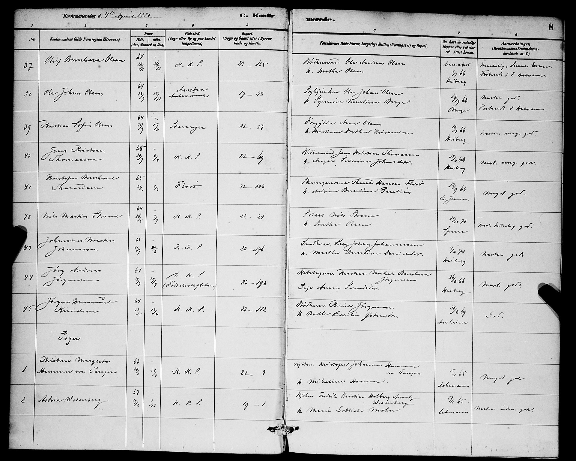 Korskirken sokneprestembete, AV/SAB-A-76101/H/Hab: Klokkerbok nr. C 3, 1880-1892, s. 8