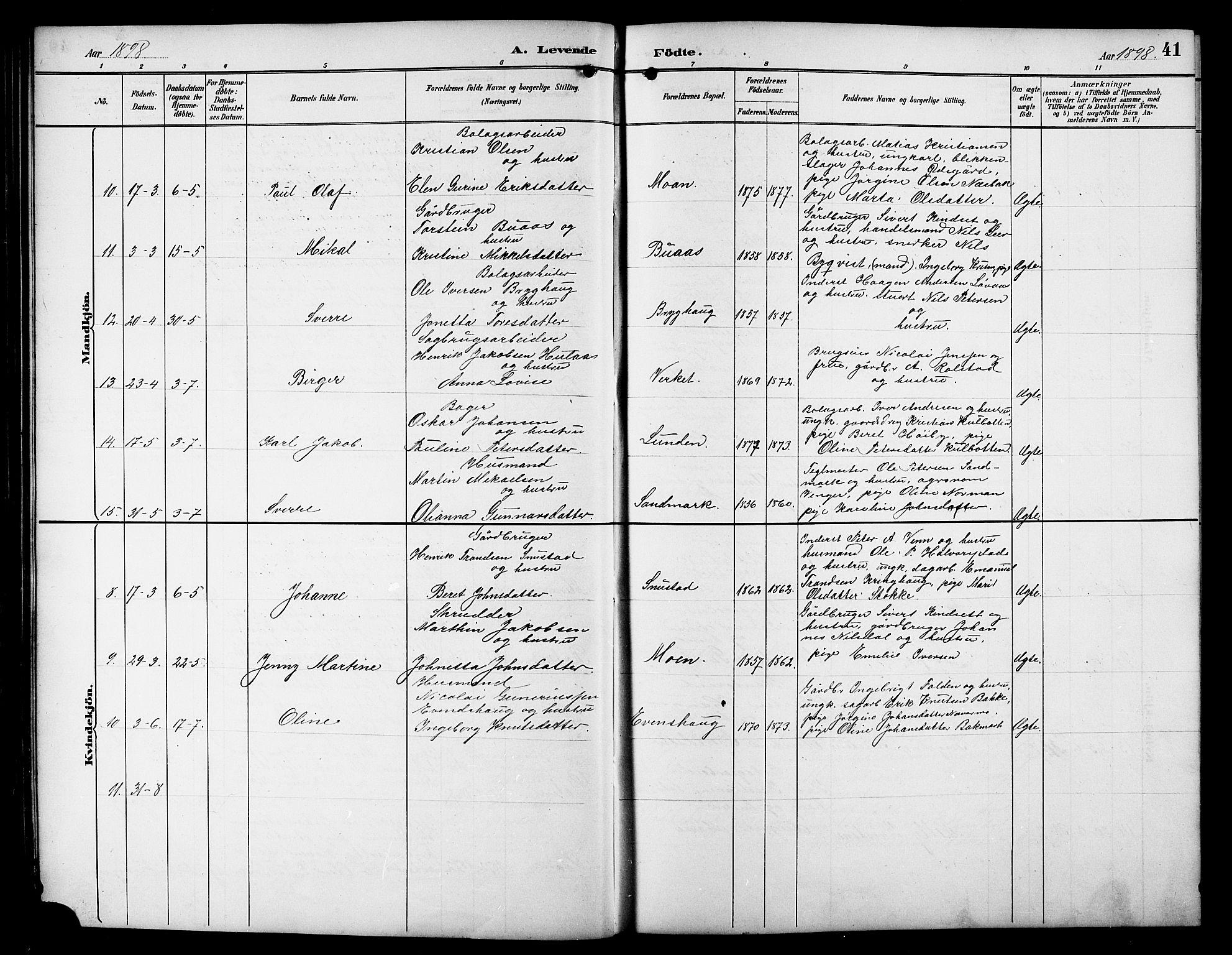 Ministerialprotokoller, klokkerbøker og fødselsregistre - Sør-Trøndelag, AV/SAT-A-1456/617/L0431: Klokkerbok nr. 617C01, 1889-1910, s. 41