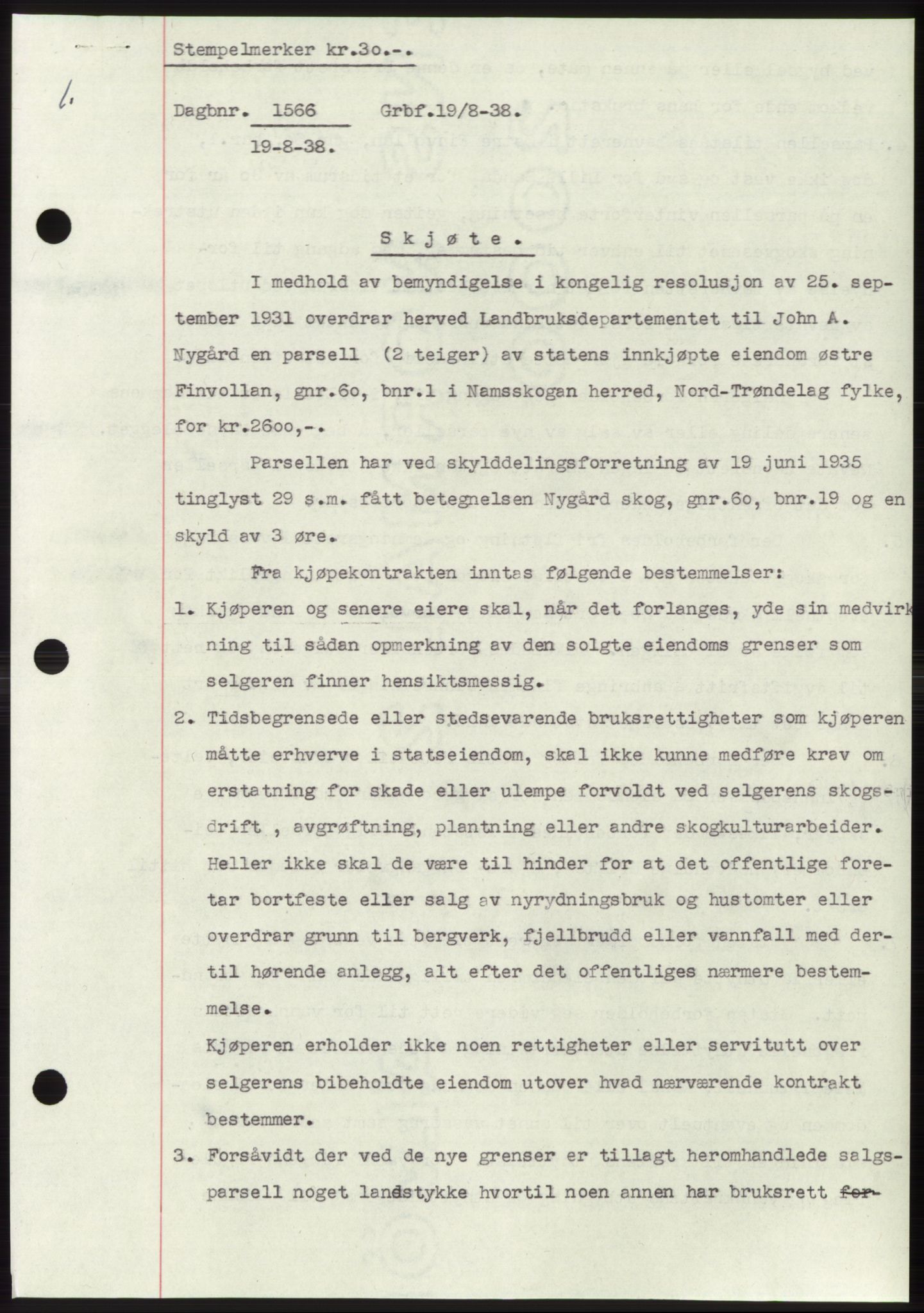 Namdal sorenskriveri, SAT/A-4133/1/2/2C: Pantebok nr. -, 1937-1939, Tingl.dato: 19.08.1938
