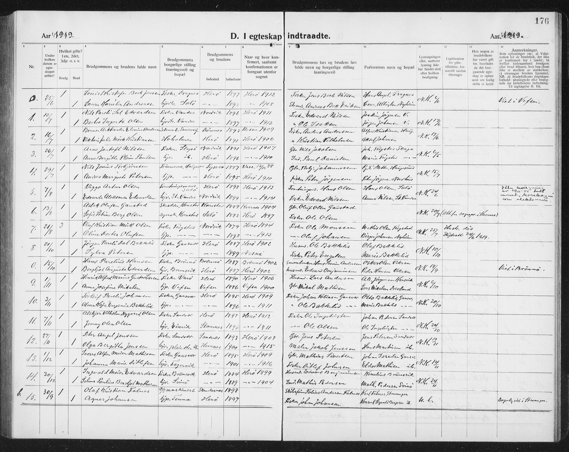 Ministerialprotokoller, klokkerbøker og fødselsregistre - Nordland, AV/SAT-A-1459/834/L0517: Klokkerbok nr. 834C07, 1919-1939, s. 176