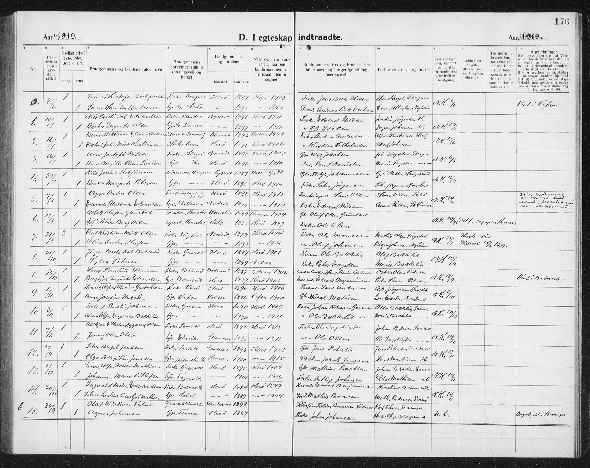 Ministerialprotokoller, klokkerbøker og fødselsregistre - Nordland, SAT/A-1459/834/L0517: Klokkerbok nr. 834C07, 1919-1939, s. 176