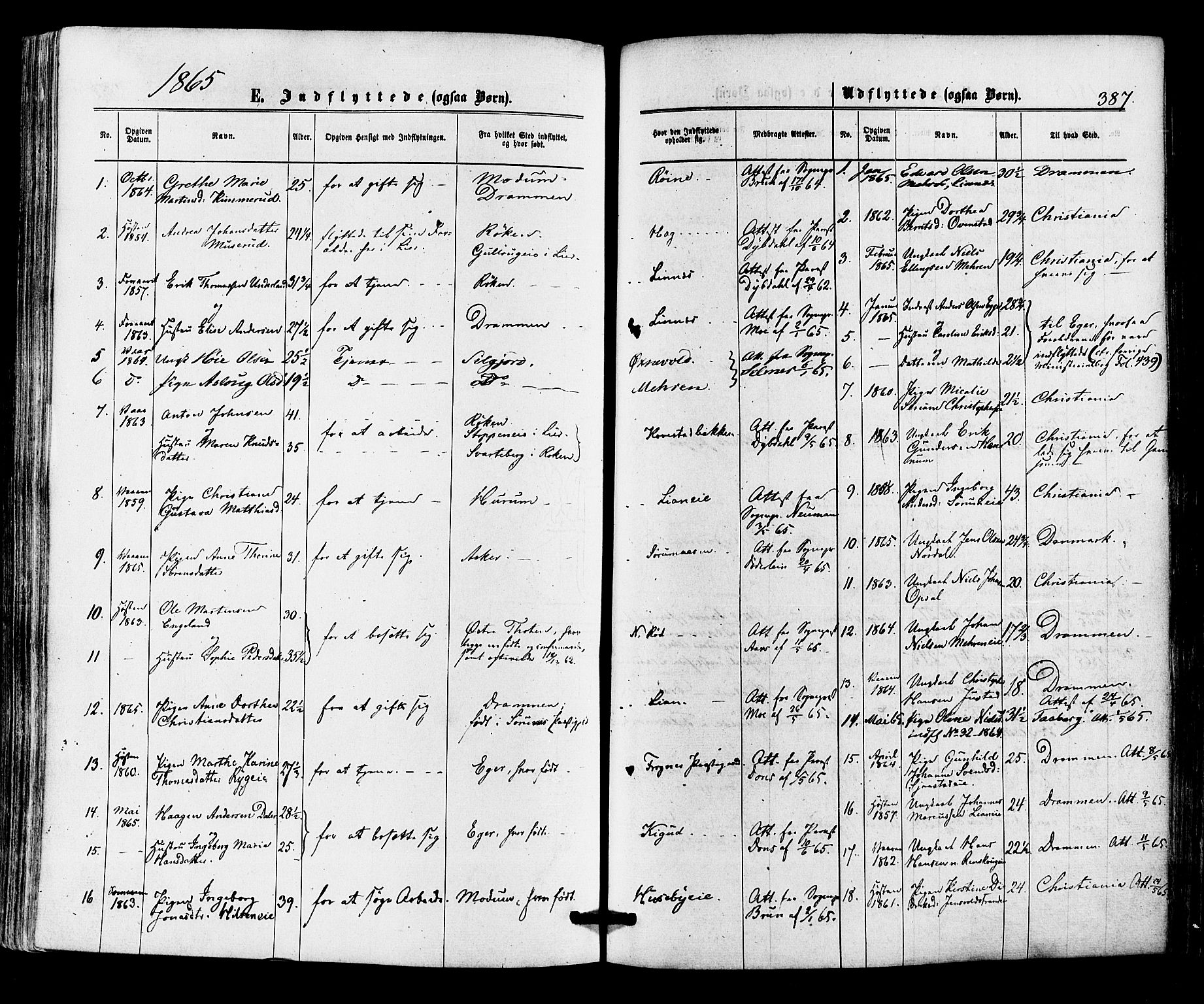 Lier kirkebøker, AV/SAKO-A-230/F/Fa/L0013: Ministerialbok nr. I 13, 1865-1874, s. 387