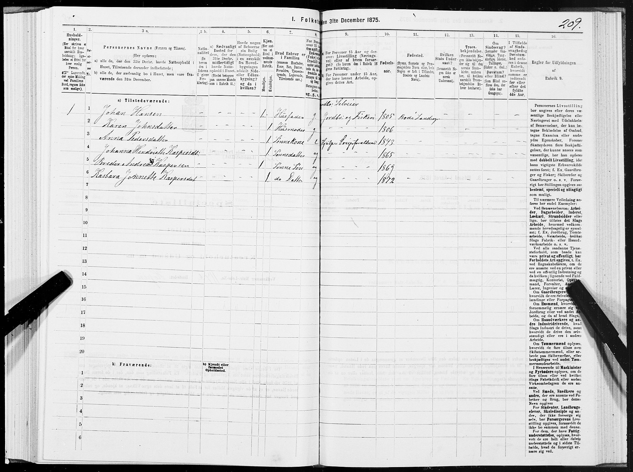 SAT, Folketelling 1875 for 1843L Bodø prestegjeld, Bodø landsokn, 1875, s. 2209