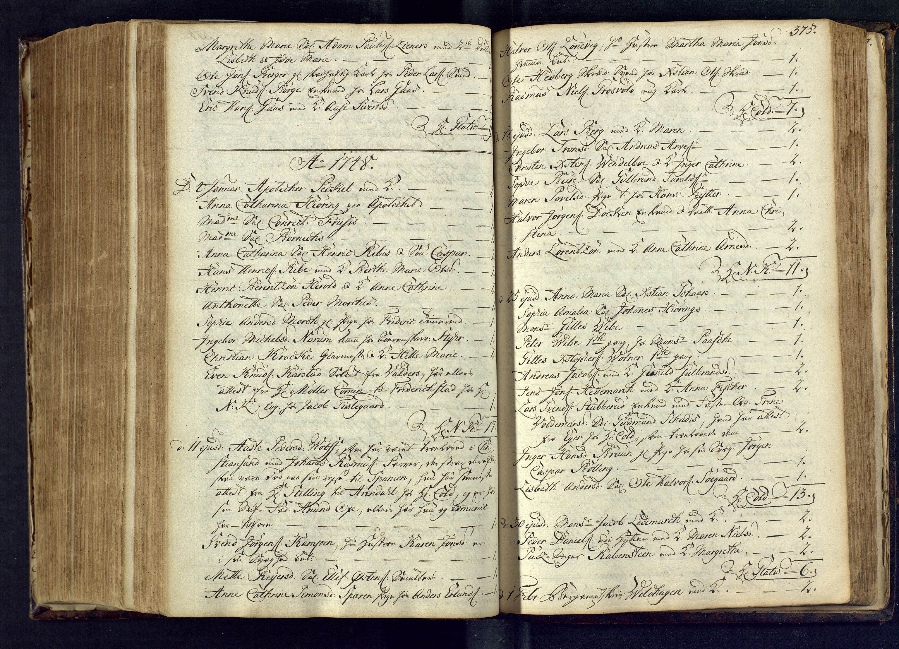 Kongsberg kirkebøker, SAKO/A-22/M/Ma/L0003: Kommunikantprotokoll nr. 3, 1745-1750, s. 375