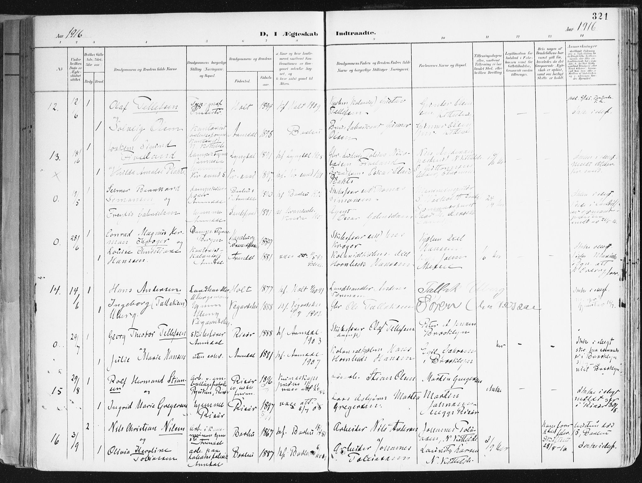 Arendal sokneprestkontor, Trefoldighet, AV/SAK-1111-0040/F/Fa/L0010: Ministerialbok nr. A 10, 1900-1919, s. 321