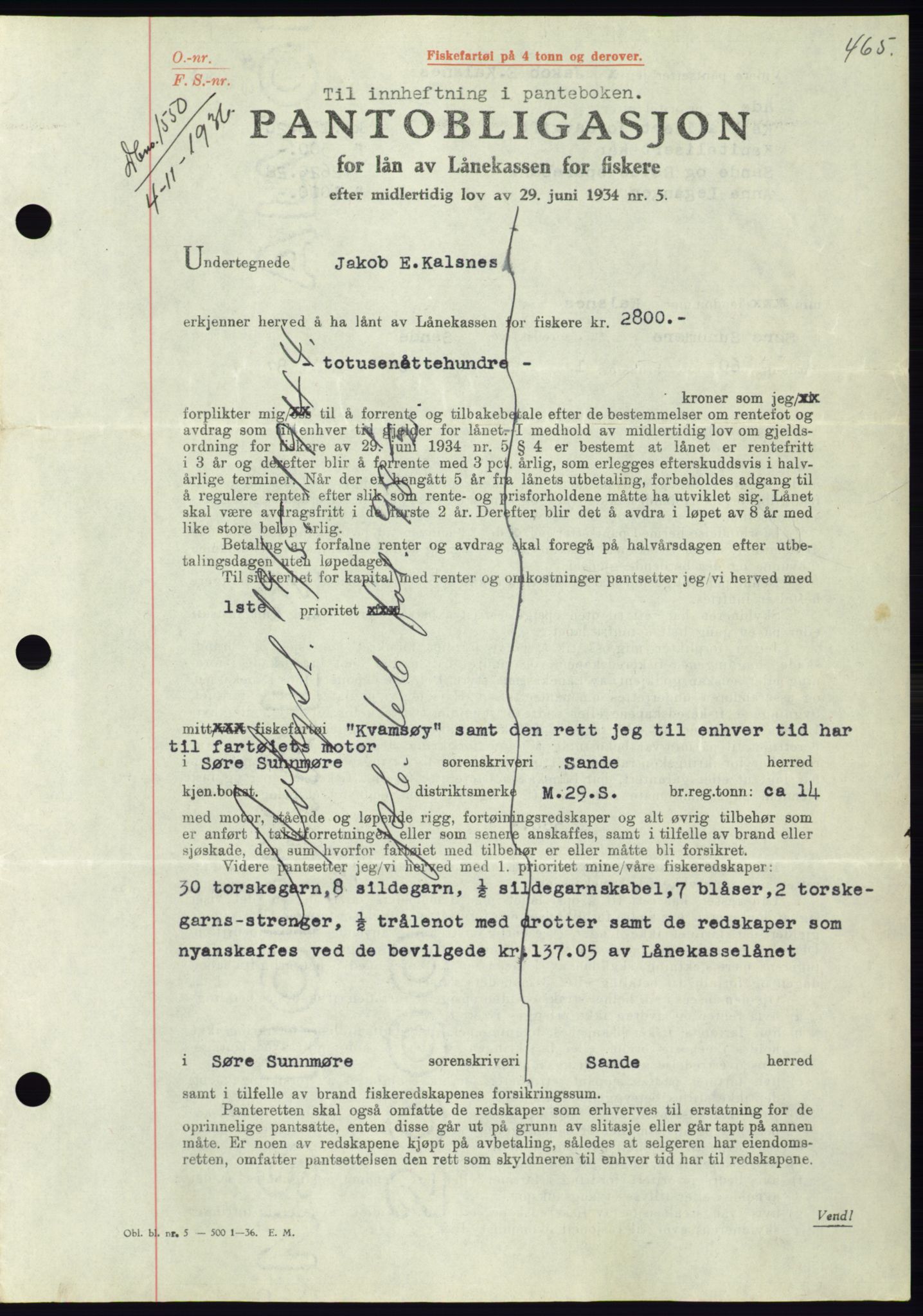 Søre Sunnmøre sorenskriveri, SAT/A-4122/1/2/2C/L0061: Pantebok nr. 55, 1936-1936, Dagboknr: 1550/1936