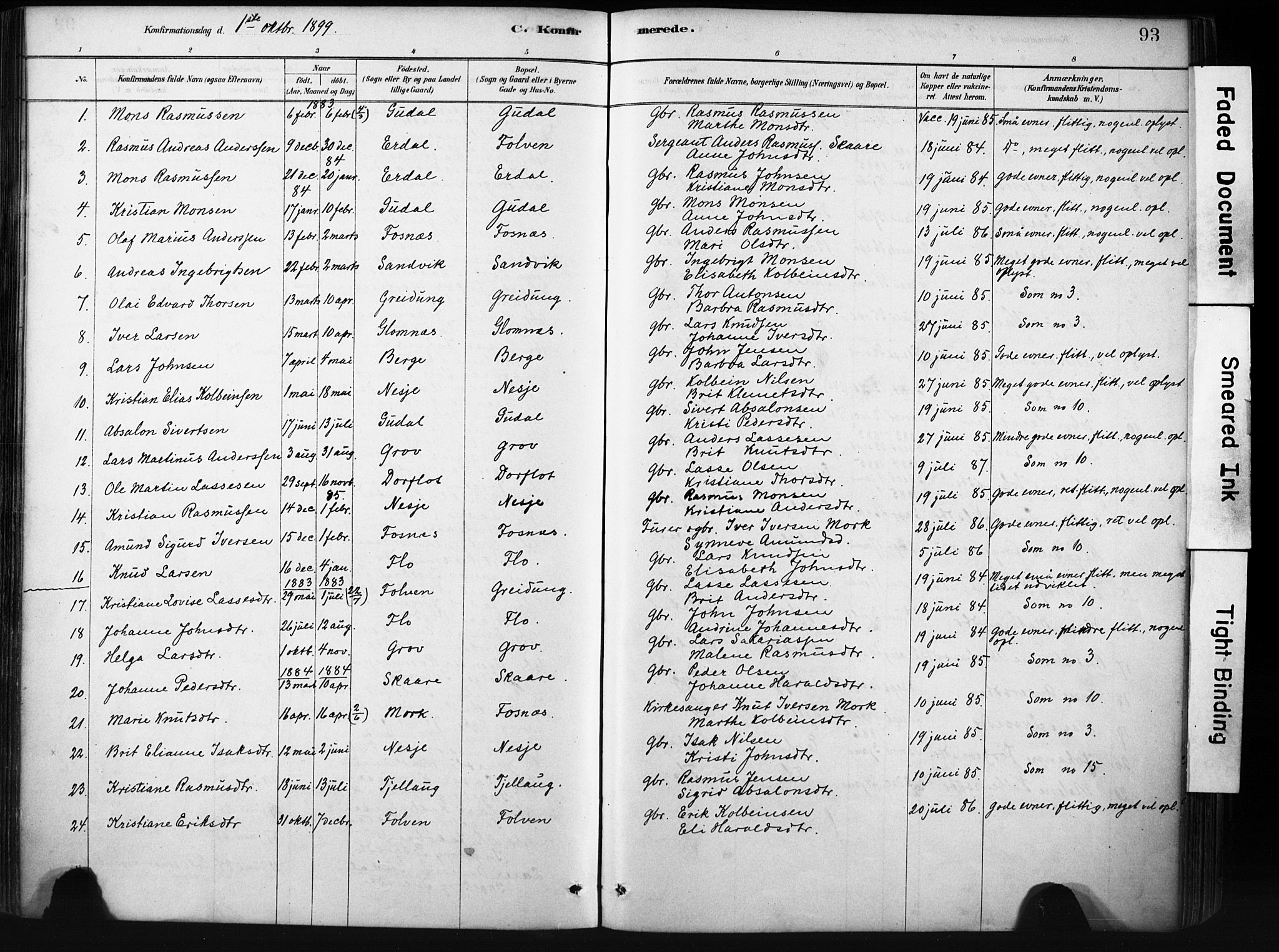 Stryn Sokneprestembete, AV/SAB-A-82501: Ministerialbok nr. D 1, 1878-1907, s. 93