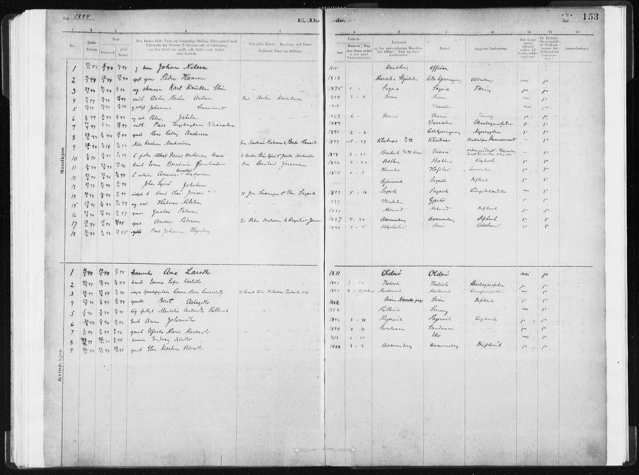 Ministerialprotokoller, klokkerbøker og fødselsregistre - Sør-Trøndelag, AV/SAT-A-1456/634/L0533: Ministerialbok nr. 634A09, 1882-1901, s. 153