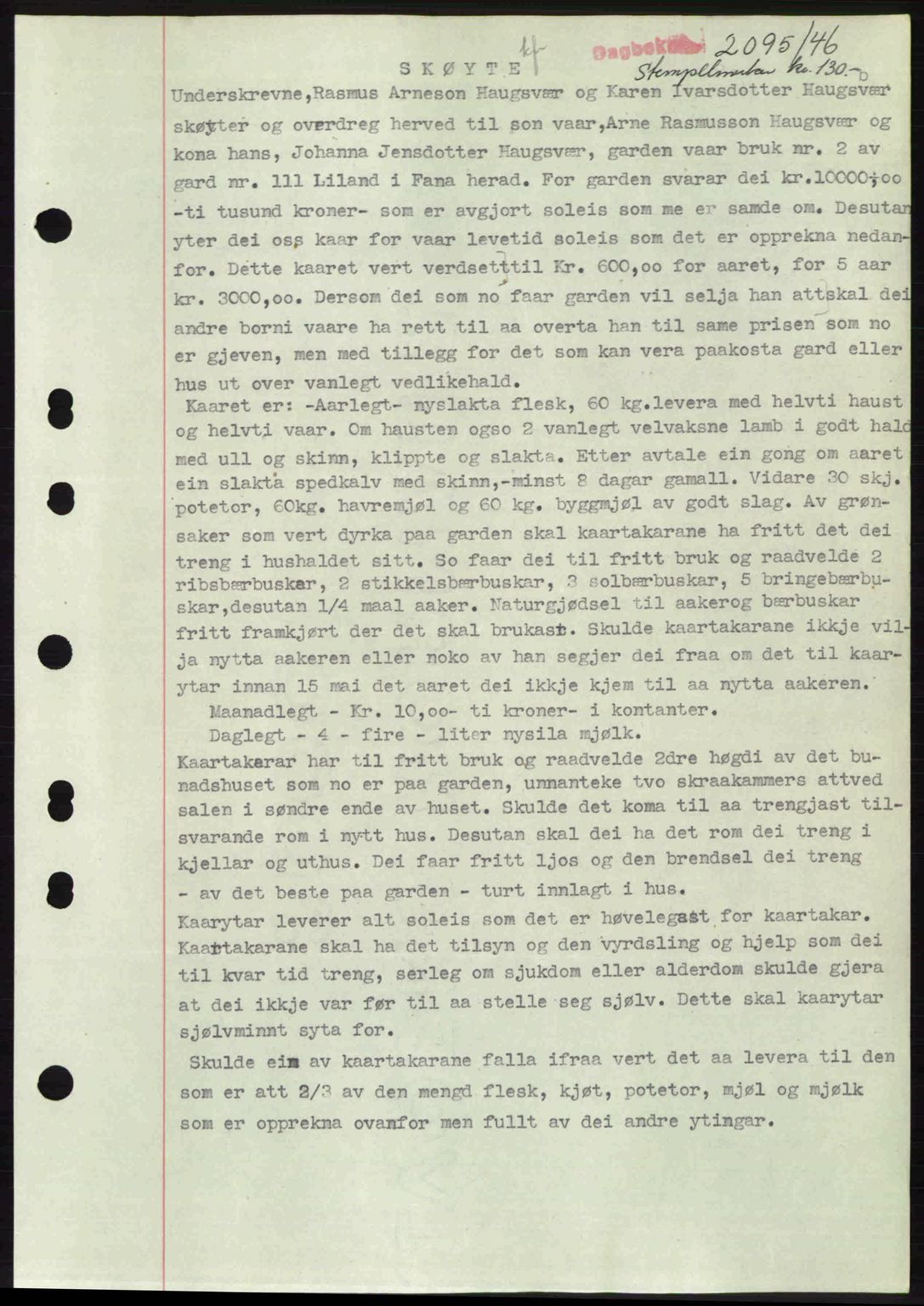 Midhordland sorenskriveri, SAB/A-3001/1/G/Gb/Gbj/L0022: Pantebok nr. A41-43, 1946-1946, Dagboknr: 2095/1946