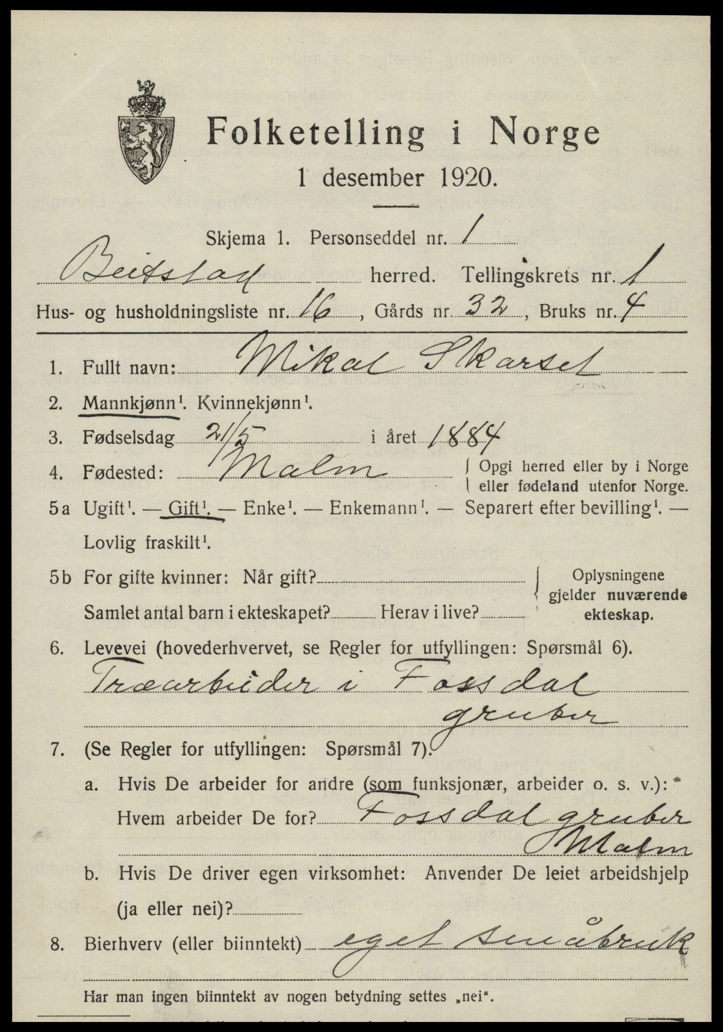 SAT, Folketelling 1920 for 1727 Beitstad herred, 1920, s. 913