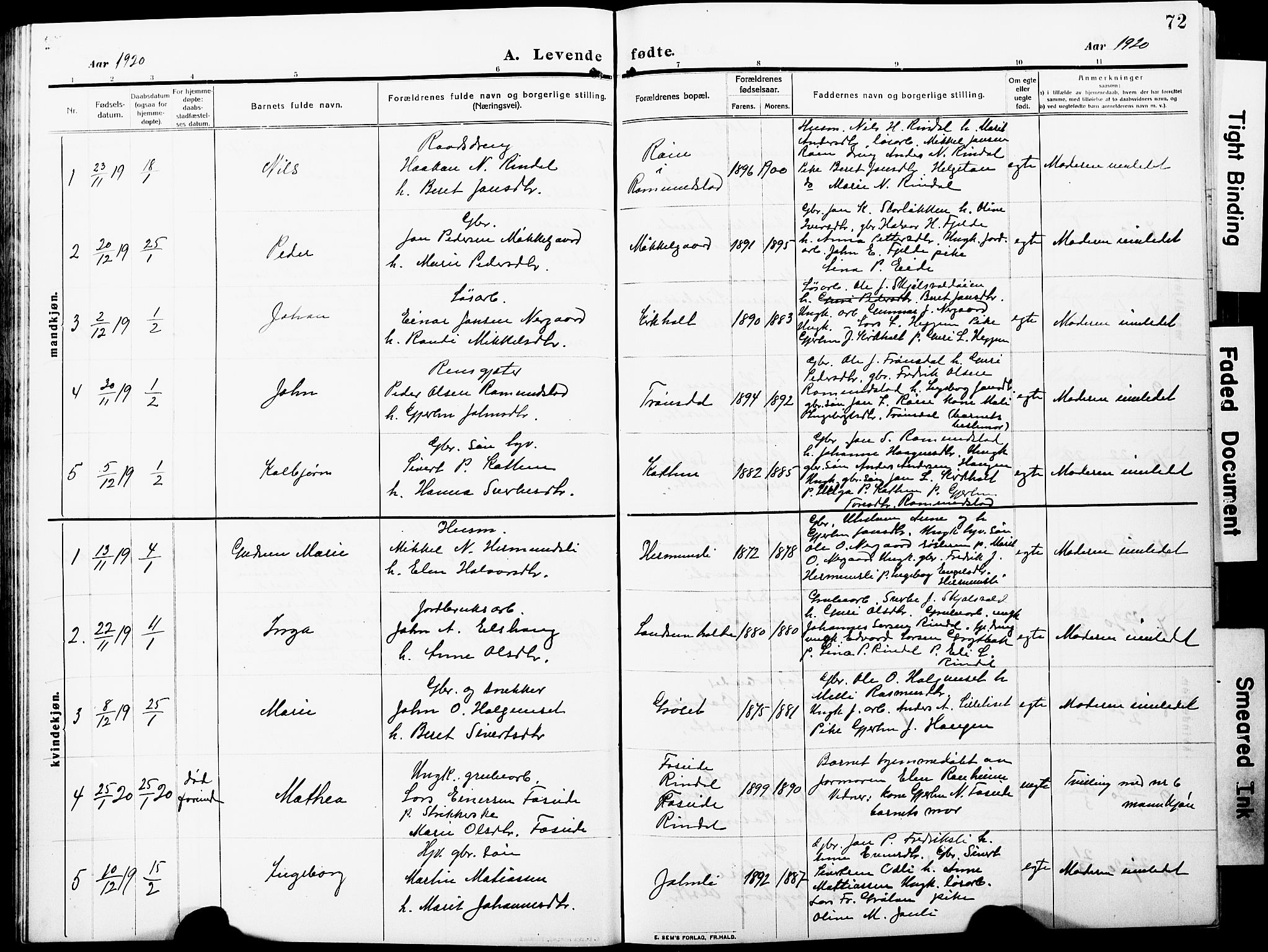 Ministerialprotokoller, klokkerbøker og fødselsregistre - Møre og Romsdal, AV/SAT-A-1454/598/L1079: Klokkerbok nr. 598C04, 1909-1927, s. 72