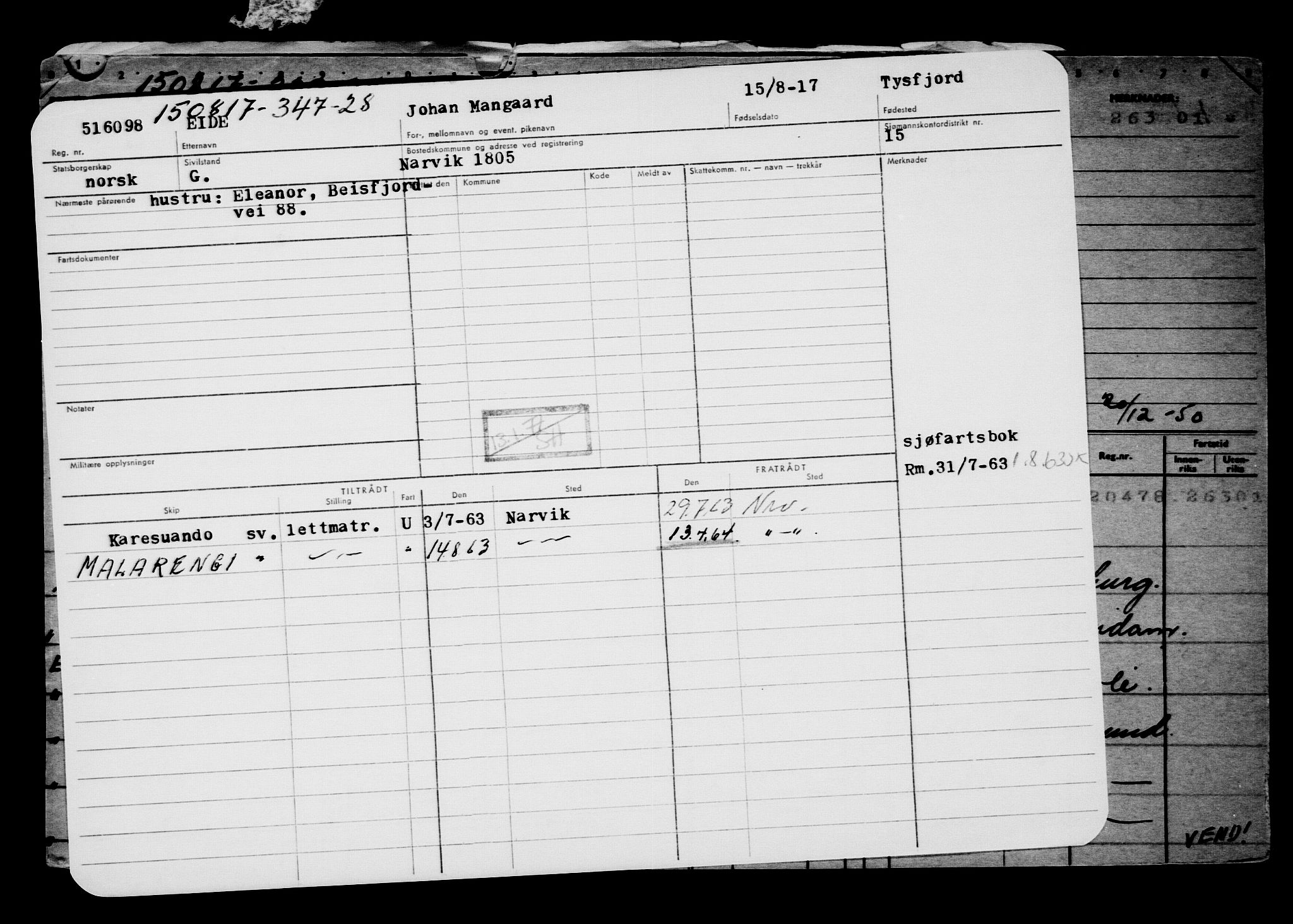 Direktoratet for sjømenn, AV/RA-S-3545/G/Gb/L0151: Hovedkort, 1917, s. 1