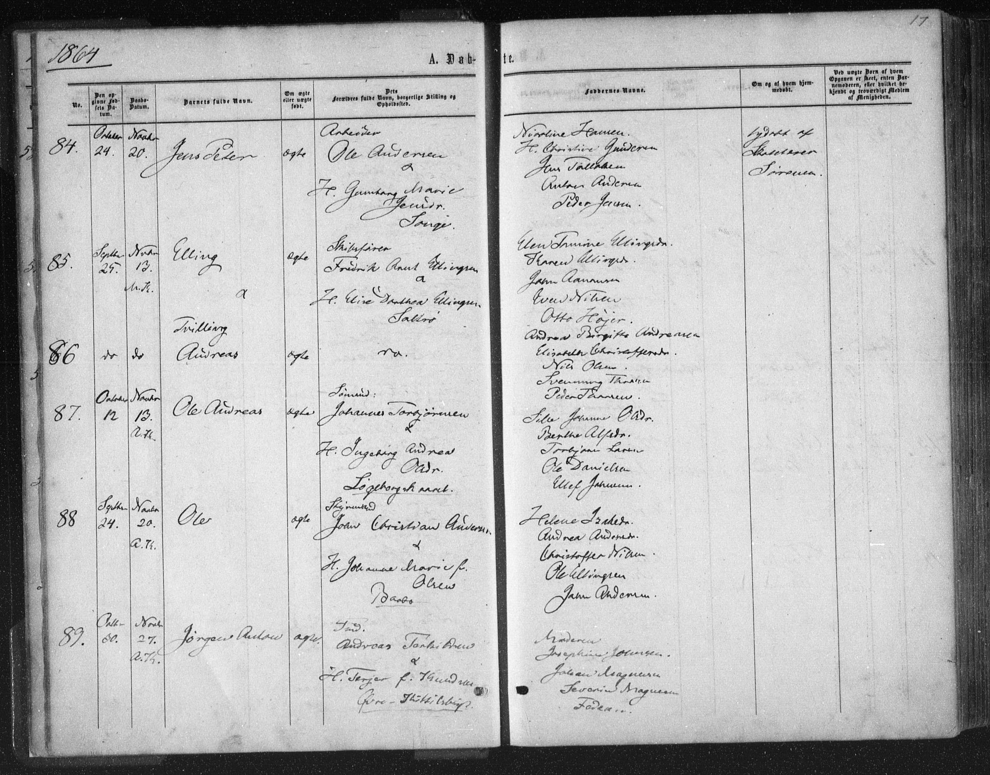 Tromøy sokneprestkontor, AV/SAK-1111-0041/F/Fa/L0007: Ministerialbok nr. A 7, 1864-1869, s. 17