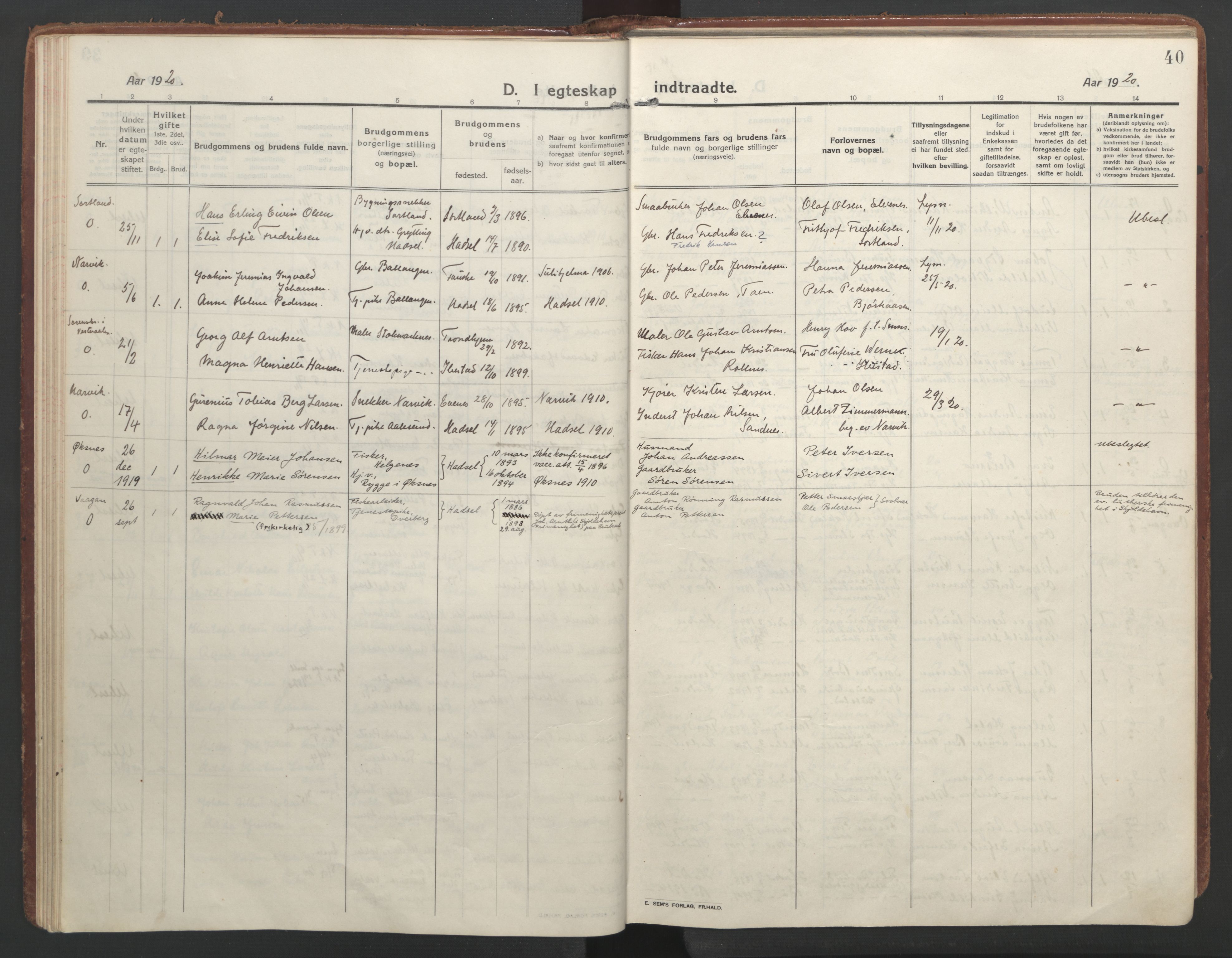 Ministerialprotokoller, klokkerbøker og fødselsregistre - Nordland, AV/SAT-A-1459/888/L1251: Ministerialbok nr. 888A17, 1913-1925, s. 40