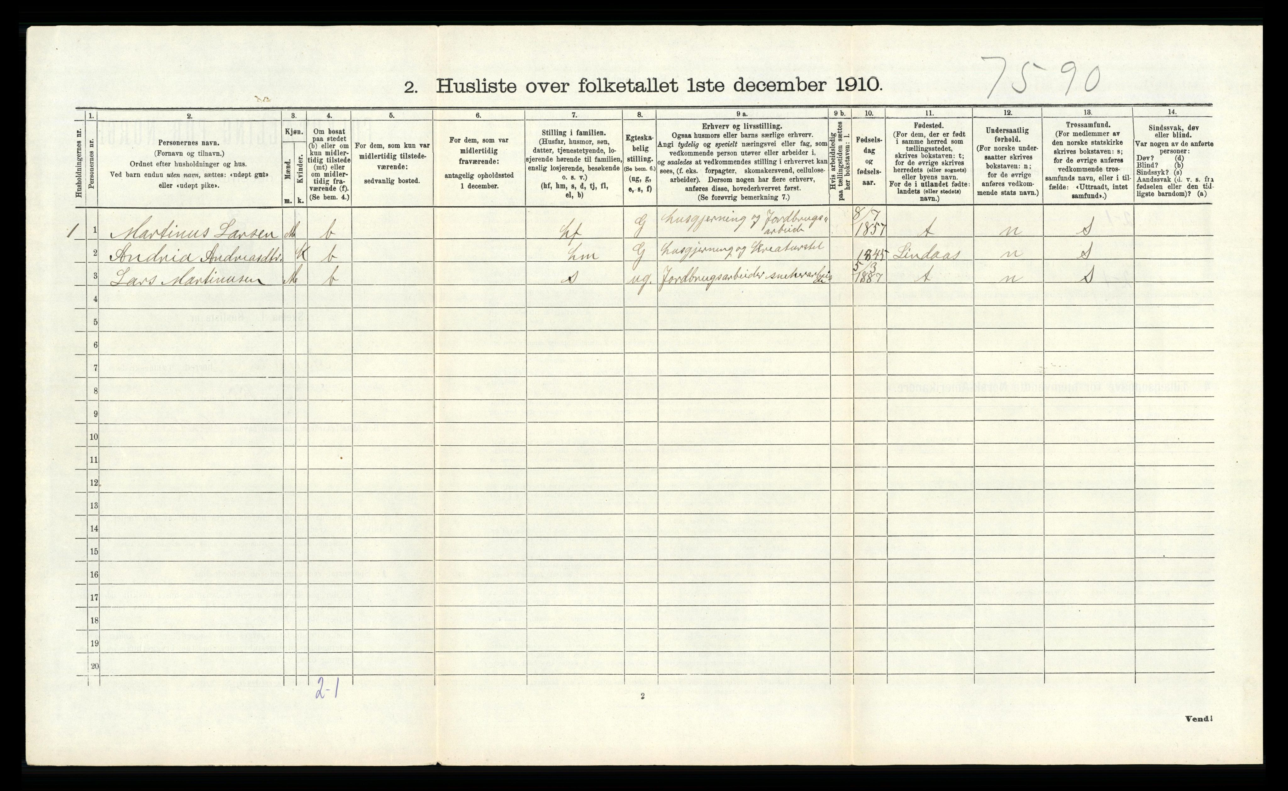 RA, Folketelling 1910 for 1264 Austrheim herred, 1910, s. 339