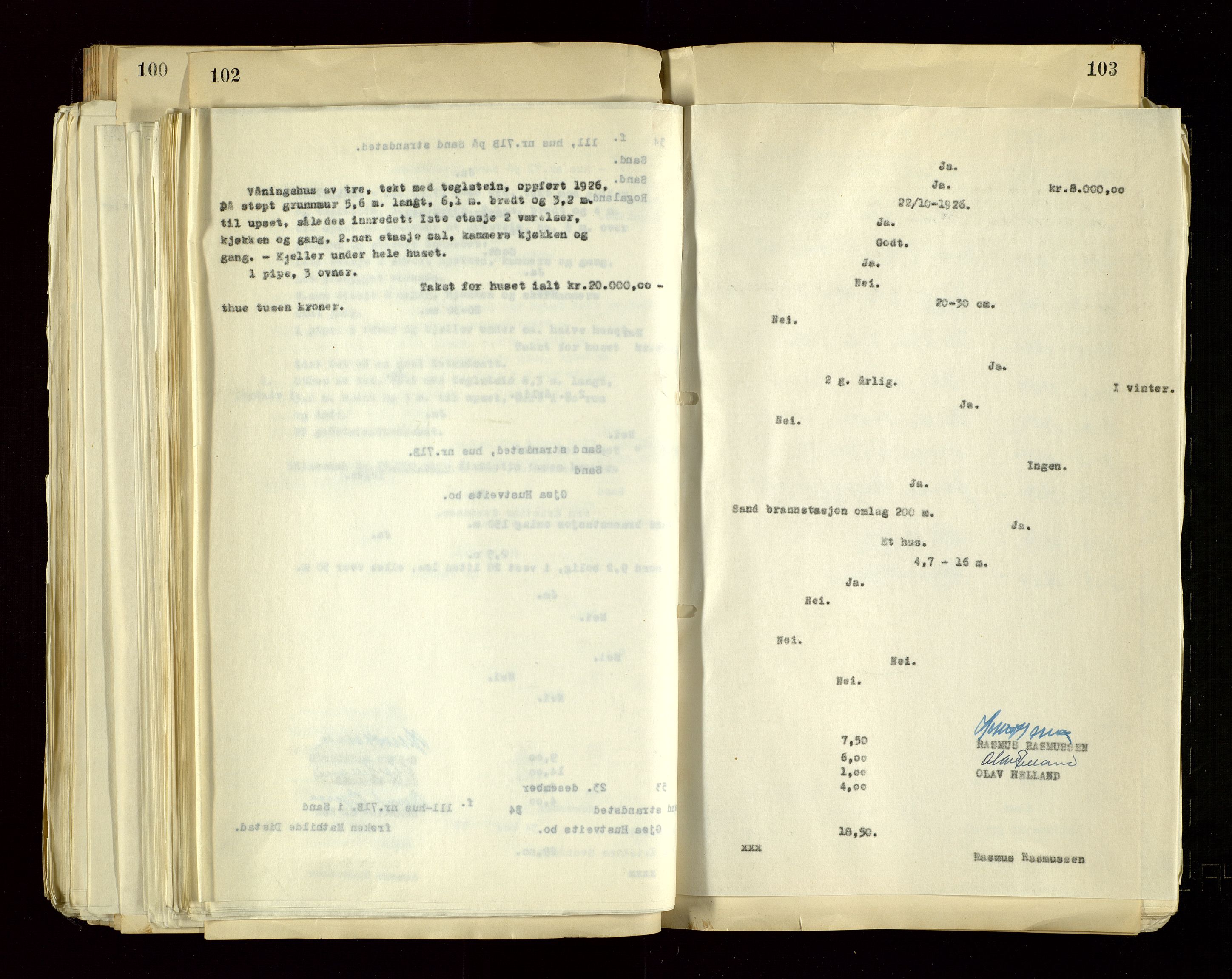 Sand lensmannskontor, AV/SAST-A-100415/Gob/L0004: Branntakstprotokoll, 1937-1955, s. 102-103