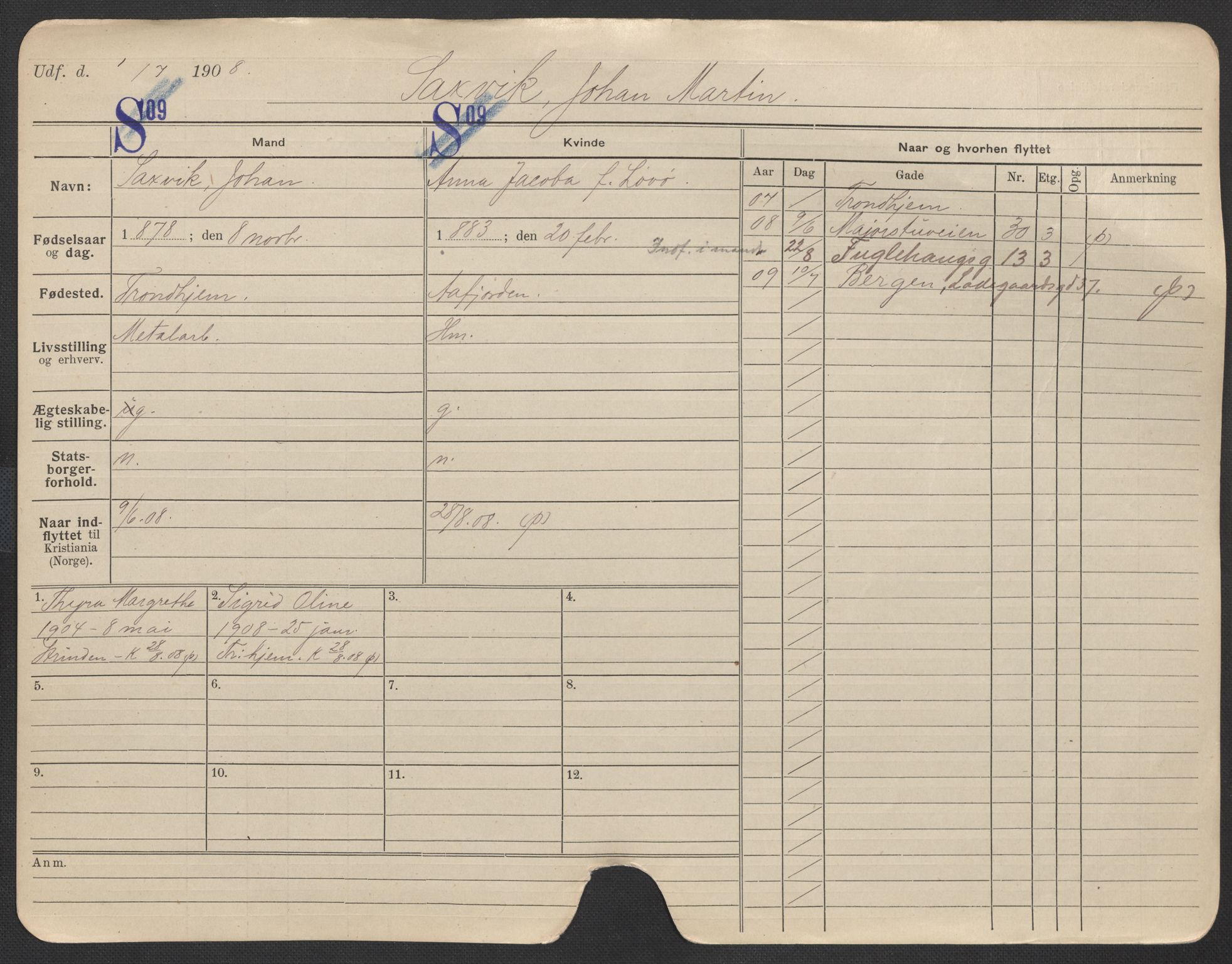 Oslo folkeregister, Registerkort, AV/SAO-A-11715/F/Fa/Fac/L0010: Menn, 1906-1914, s. 11a