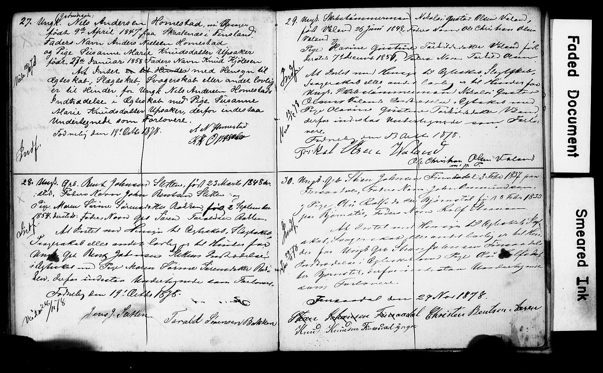 Holum sokneprestkontor, AV/SAK-1111-0022/F/Fe/L0003: Lysningsprotokoll nr. II 5 3, 1875-1891, s. 26