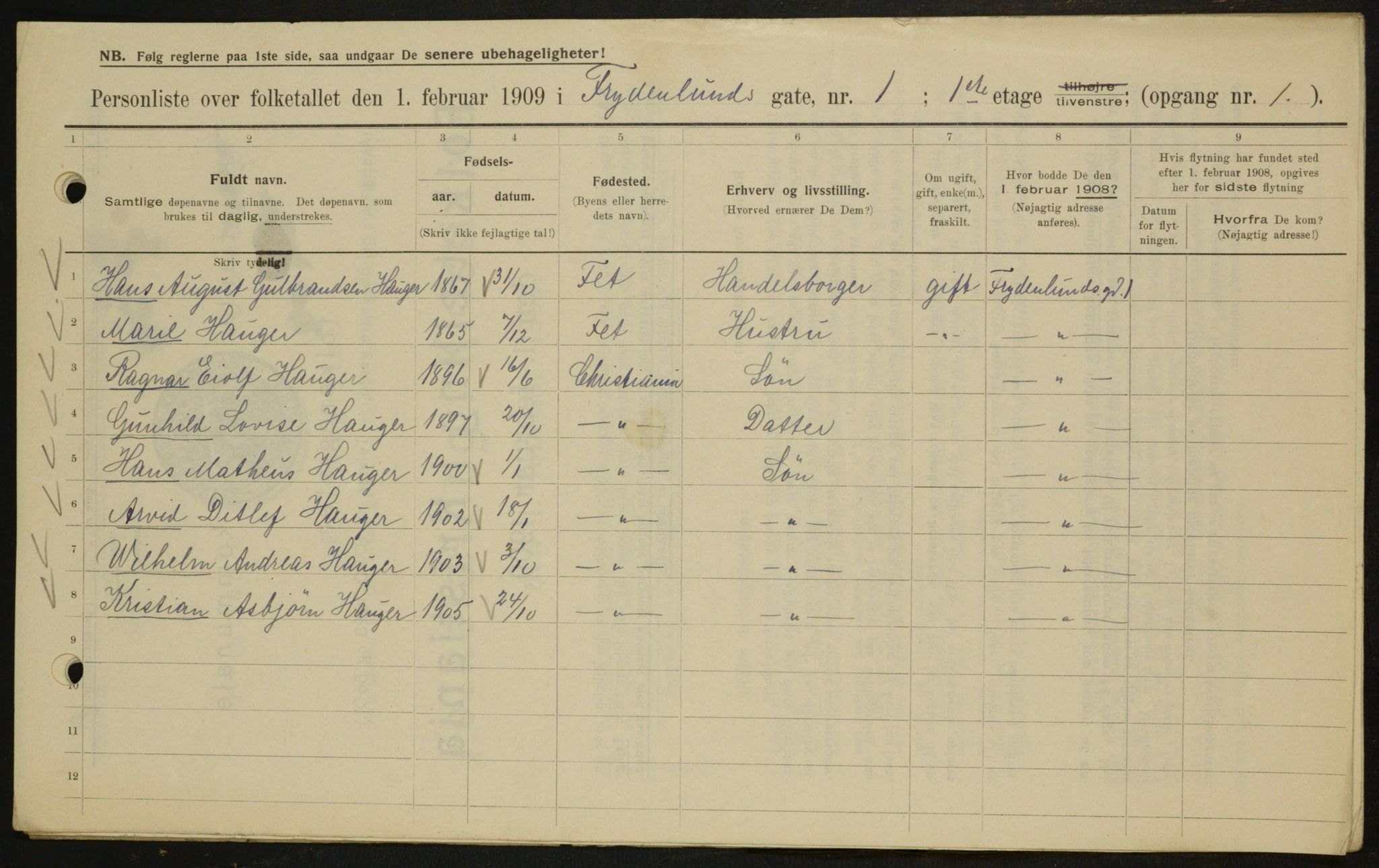 OBA, Kommunal folketelling 1.2.1909 for Kristiania kjøpstad, 1909, s. 25441