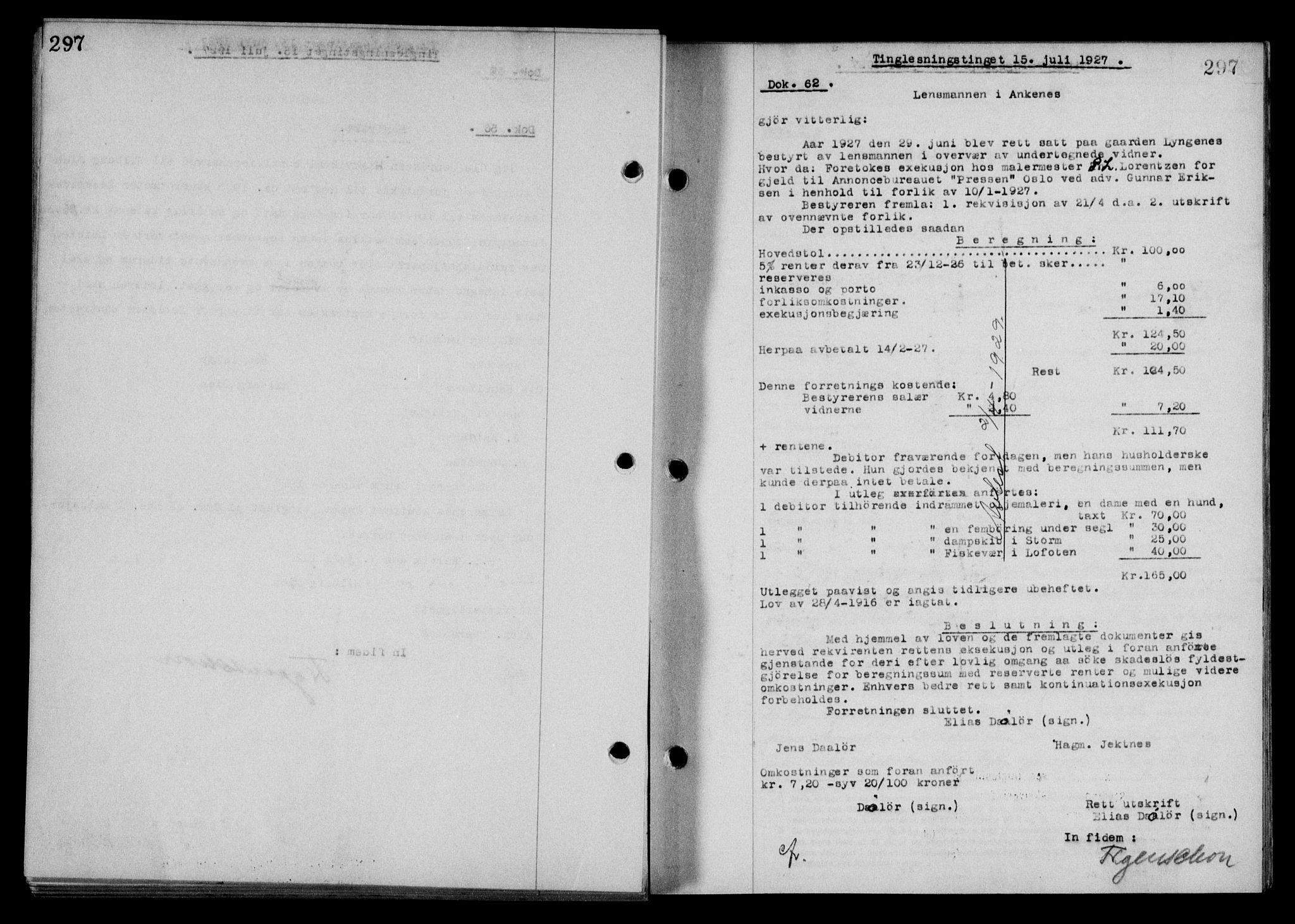 Steigen og Ofoten sorenskriveri, SAT/A-0030/1/2/2C/L0014: Pantebok nr. 13 og 15, 1926-1927, Tingl.dato: 15.07.1927