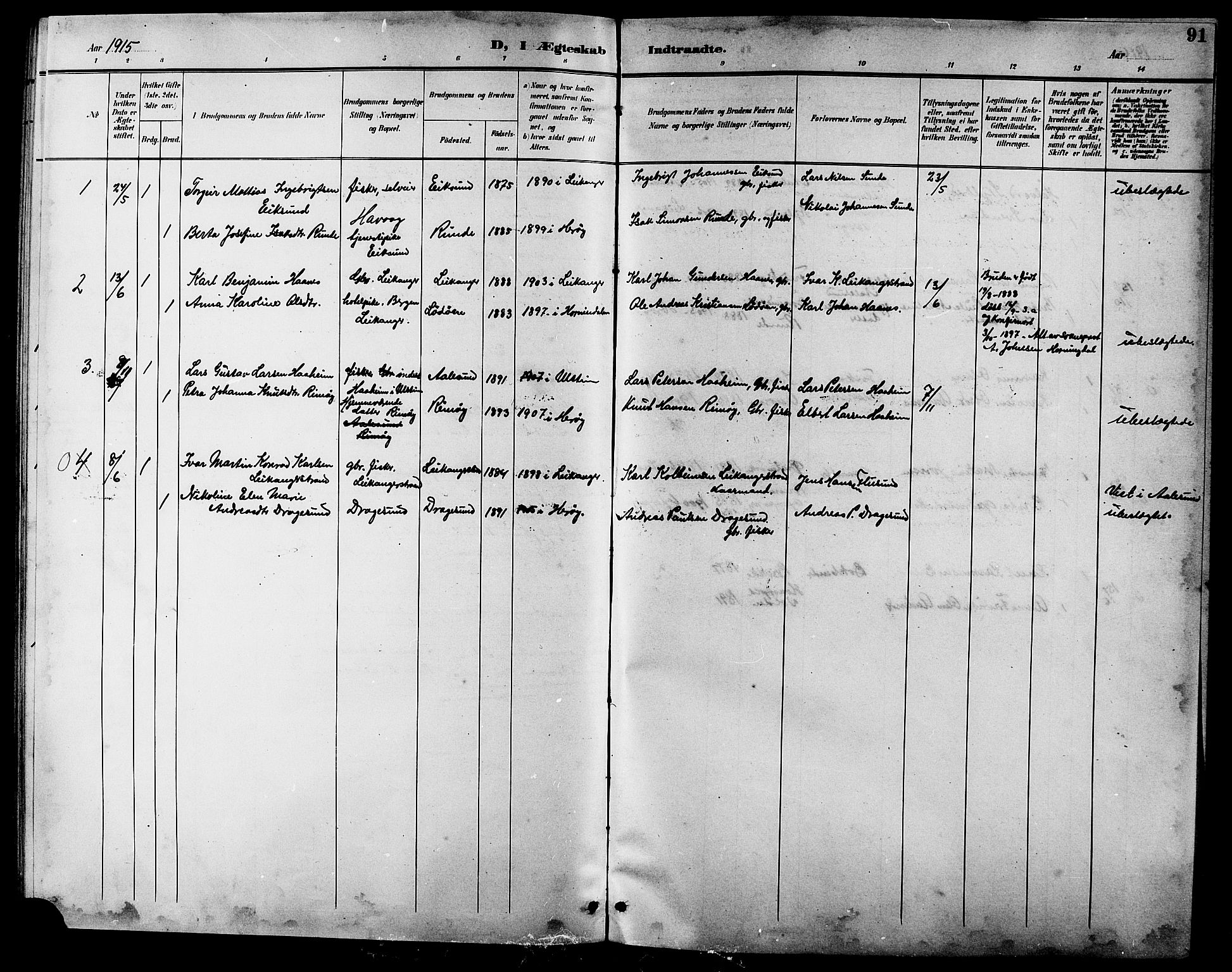 Ministerialprotokoller, klokkerbøker og fødselsregistre - Møre og Romsdal, SAT/A-1454/508/L0098: Klokkerbok nr. 508C02, 1898-1916, s. 91