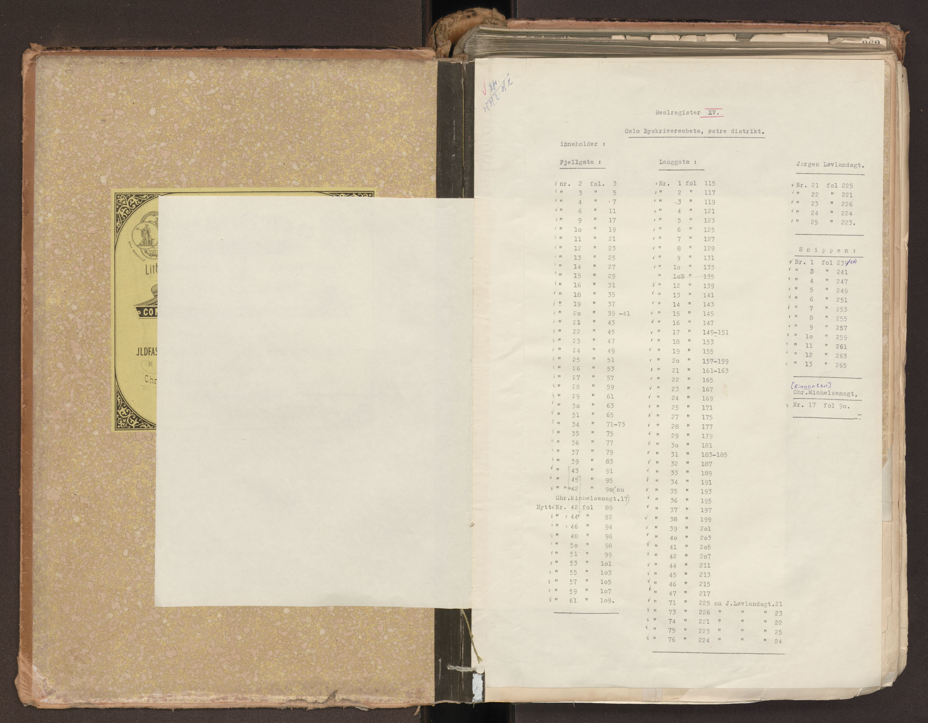 Oslo byskriverembete, SAO/A-10227/G/Ga/Gab/Gabd/L0005: Panteregister nr. XV Ø, 1882-1946