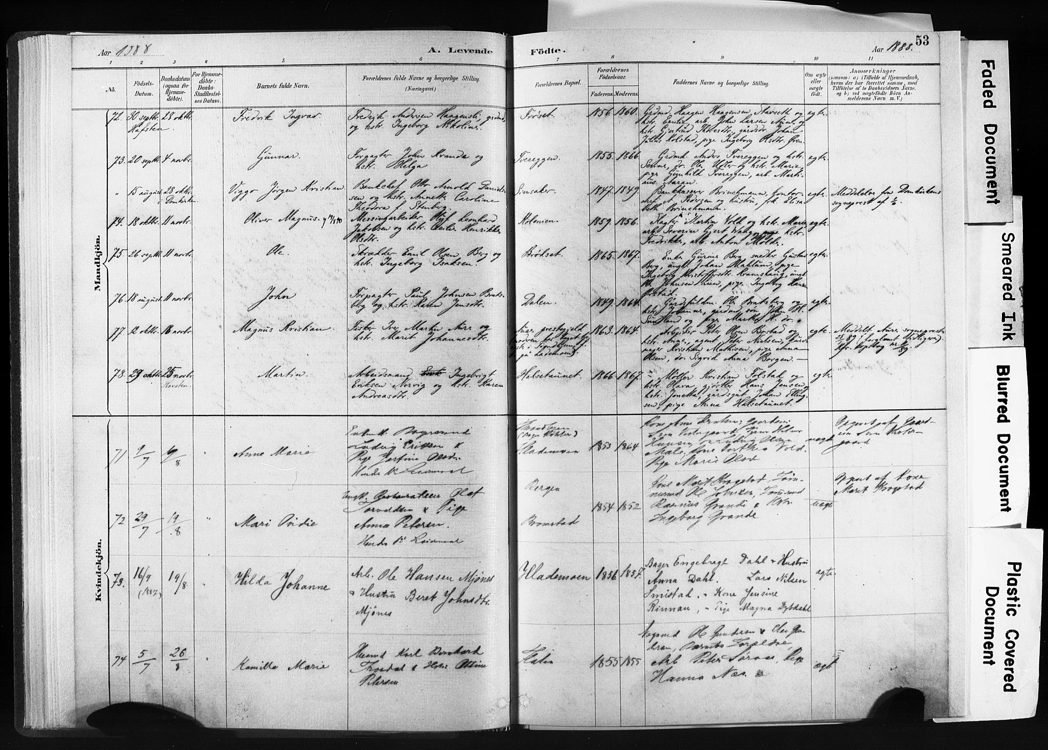 Ministerialprotokoller, klokkerbøker og fødselsregistre - Sør-Trøndelag, SAT/A-1456/606/L0300: Ministerialbok nr. 606A15, 1886-1893, s. 53