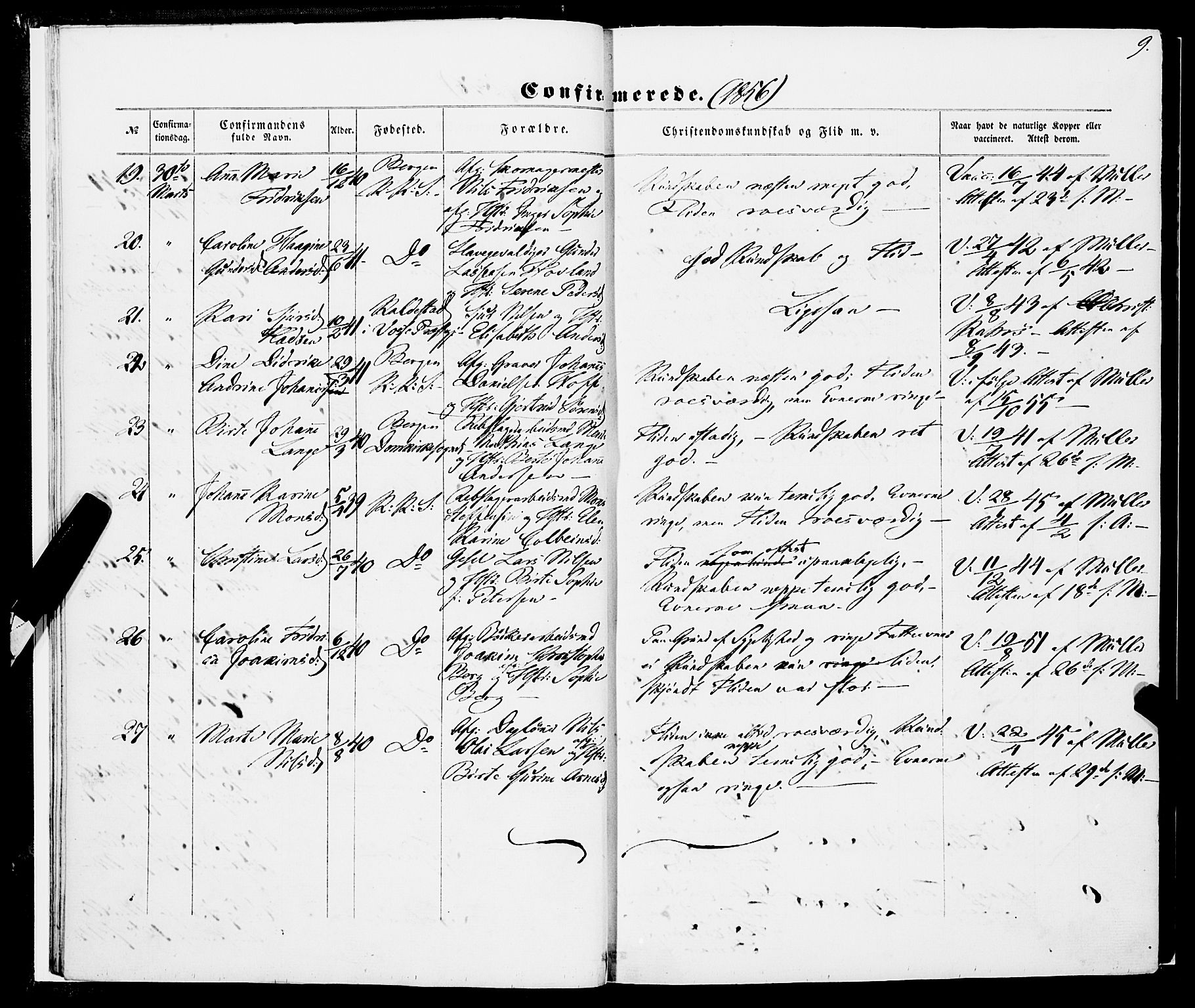 Korskirken sokneprestembete, AV/SAB-A-76101/H/Haa/L0069: Residerende kapellans bok nr. A 4, 1856-1869, s. 9