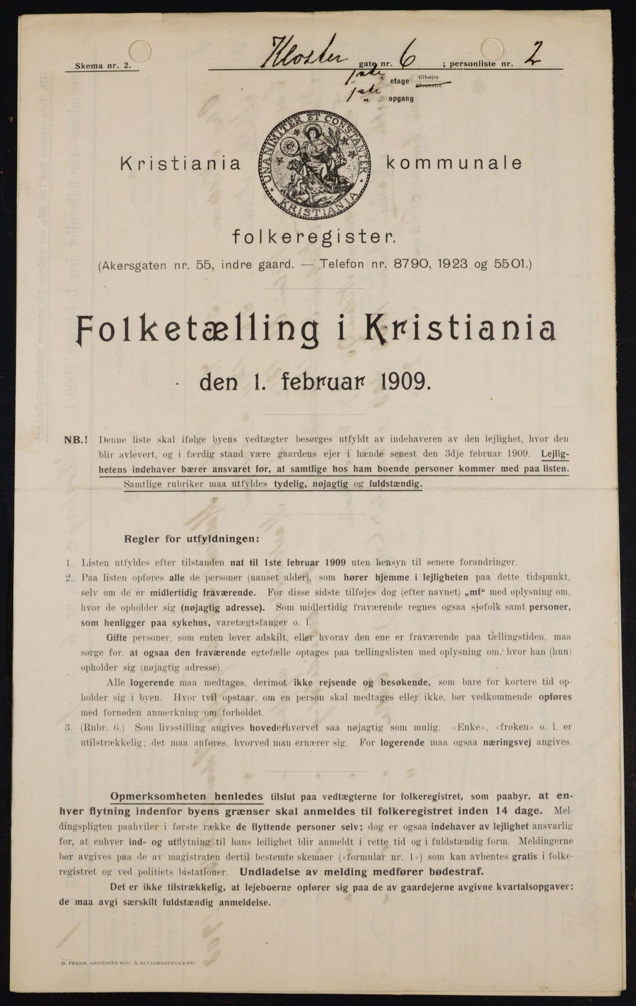 OBA, Kommunal folketelling 1.2.1909 for Kristiania kjøpstad, 1909, s. 47825