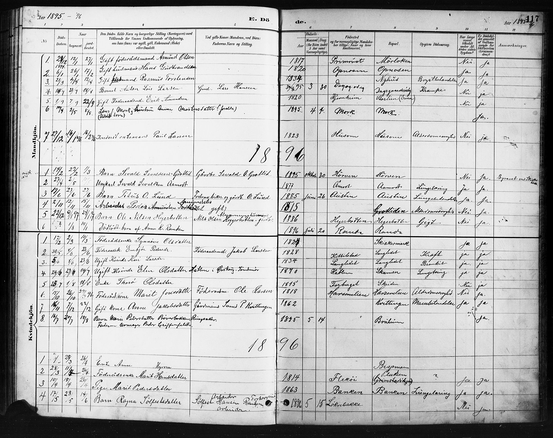 Skjåk prestekontor, AV/SAH-PREST-072/H/Ha/Hab/L0004: Klokkerbok nr. 4, 1895-1921, s. 117