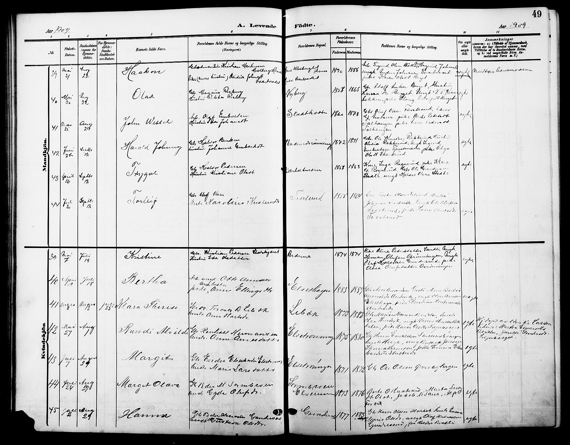 Våler prestekontor, Hedmark, AV/SAH-PREST-040/H/Ha/Hab/L0002: Klokkerbok nr. 2, 1905-1915, s. 49