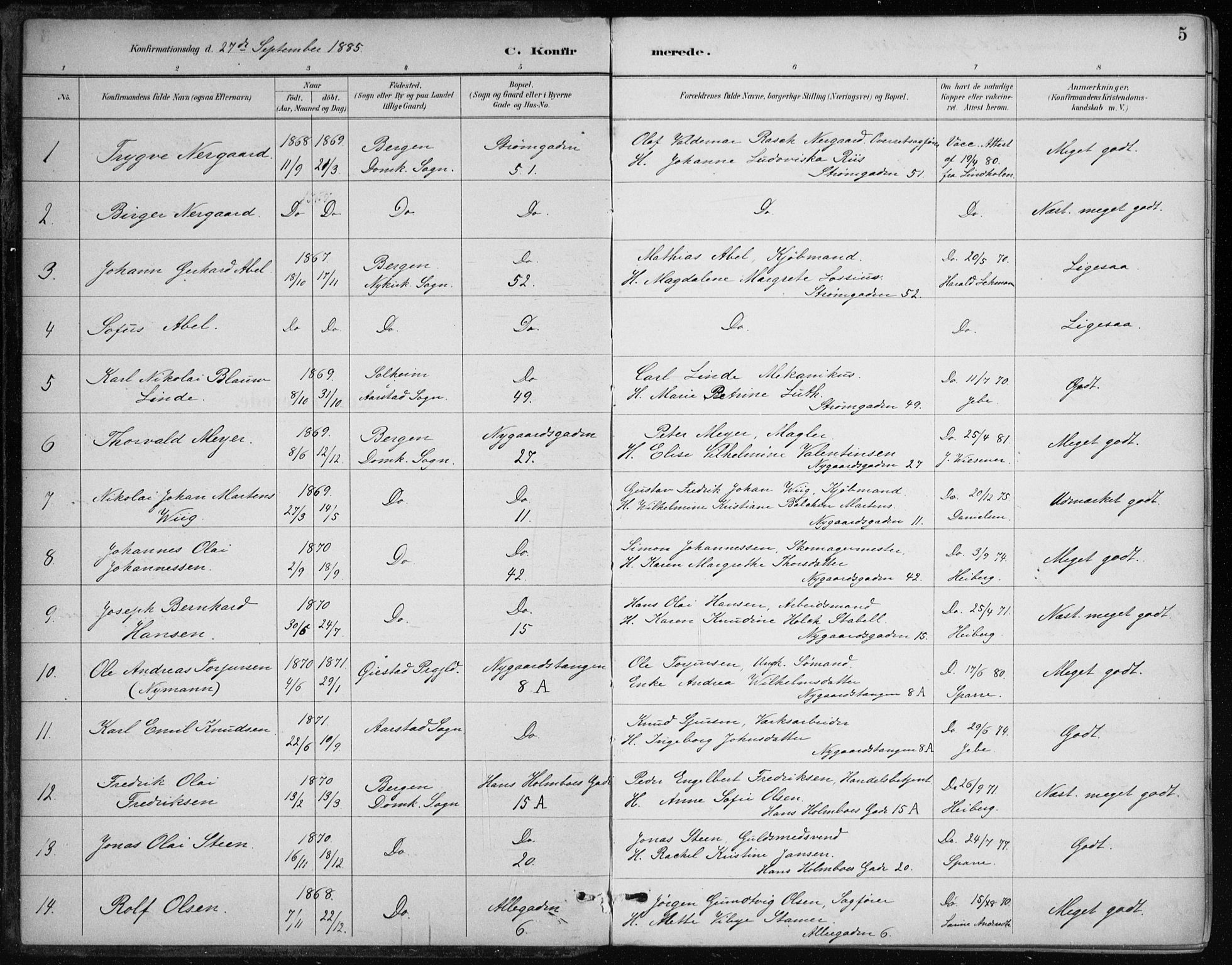 Johanneskirken sokneprestembete, AV/SAB-A-76001/H/Haa/L0008: Ministerialbok nr. C 1, 1885-1907, s. 5